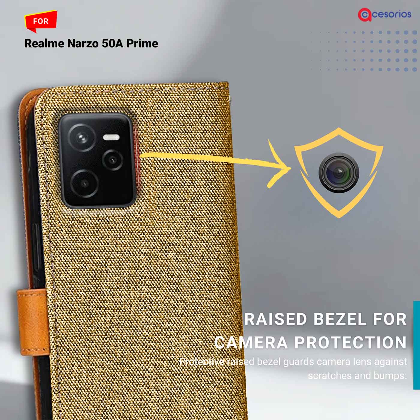 Denim & Leather back panel — Realme Narzo 50A Prime in Light Brown mobile case