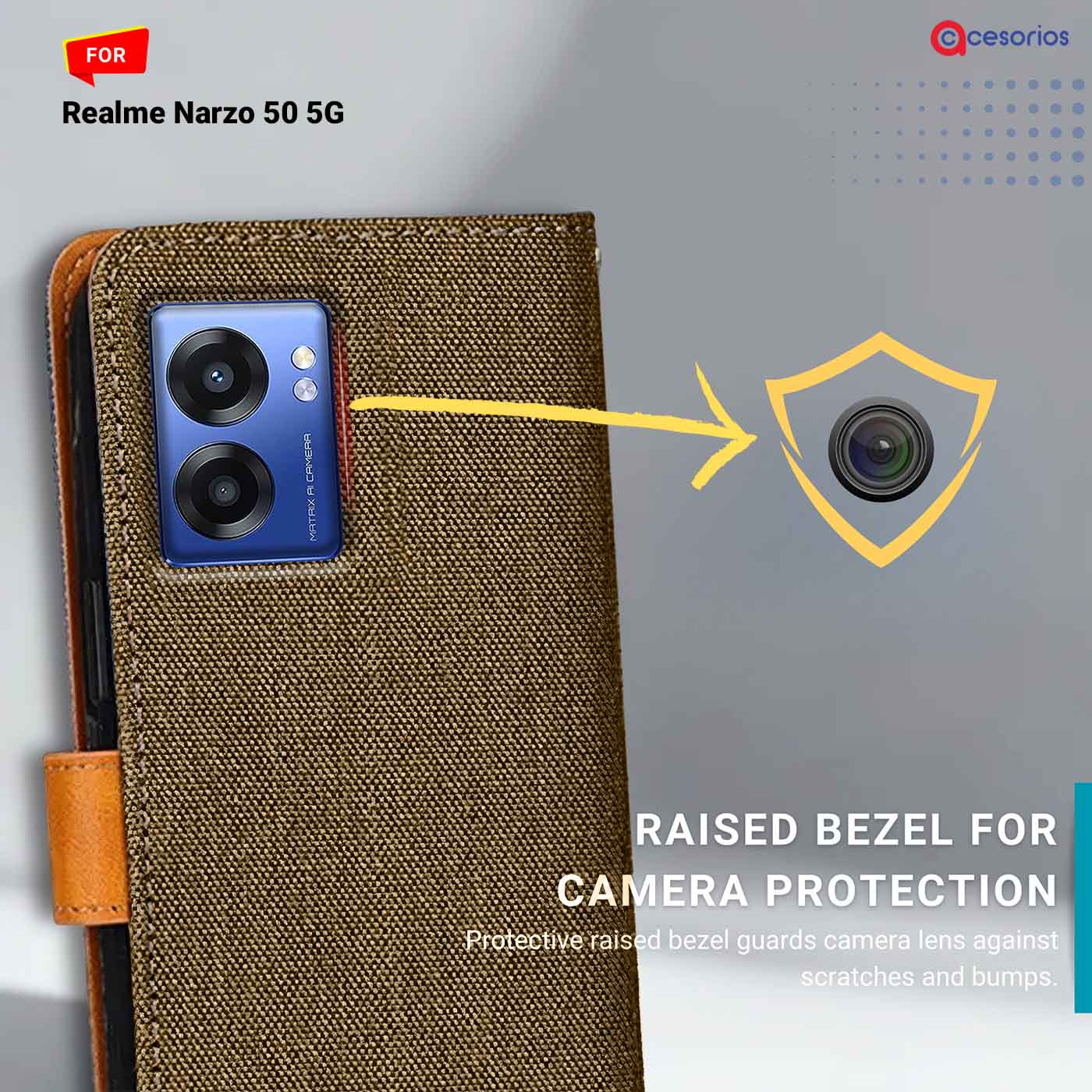Denim & Leather back panel — Realme Narzo 50 5G in Dark Brown mobile case