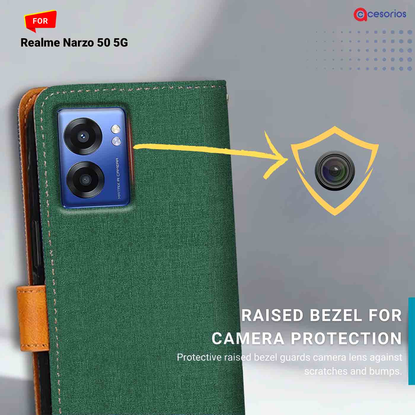 Accesorios Realme Narzo 50 5G denim flip cover – Green – Image 2 #color_g