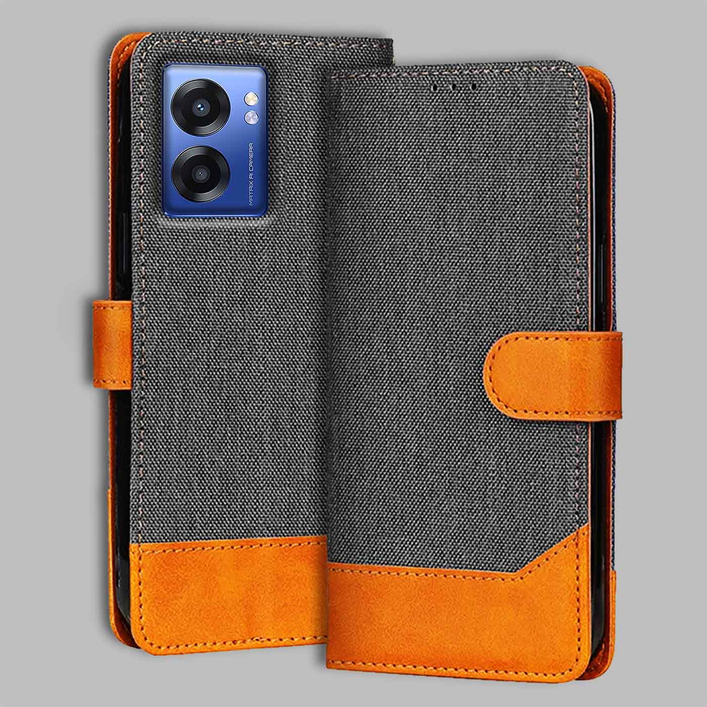 Realme Narzo 50 5G flip cover in Grey — front view by Accesorios