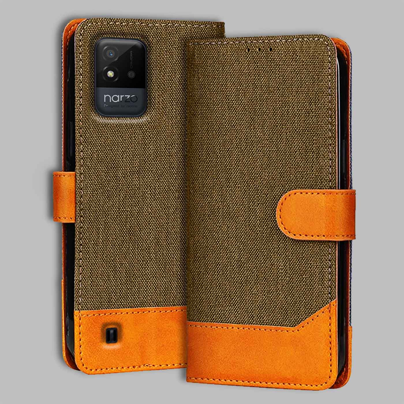 Accesorios Realme Narzo 50I denim flip cover – Dark Brown – Image 1 #color_dark b