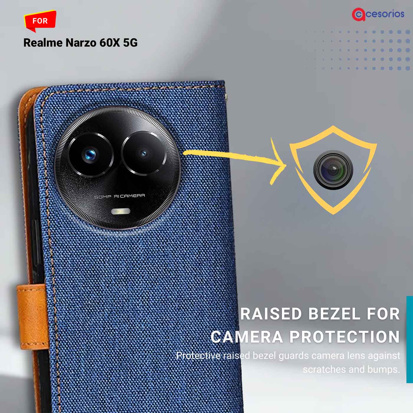 Denim & Leather back panel — Realme Narzo 60X 5G in Blue mobile case