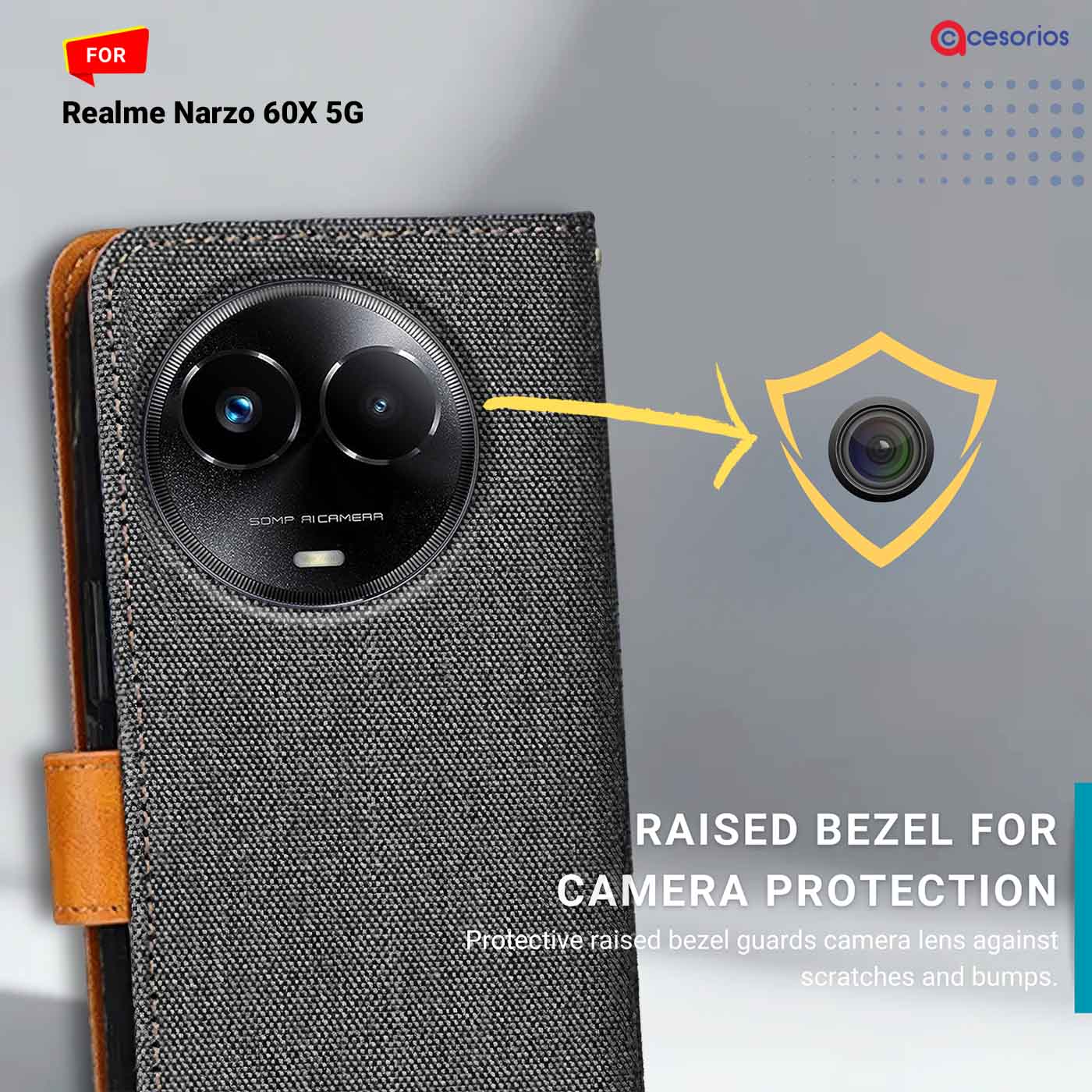 Denim & Leather back panel — Realme Narzo 60X 5G in Grey mobile case