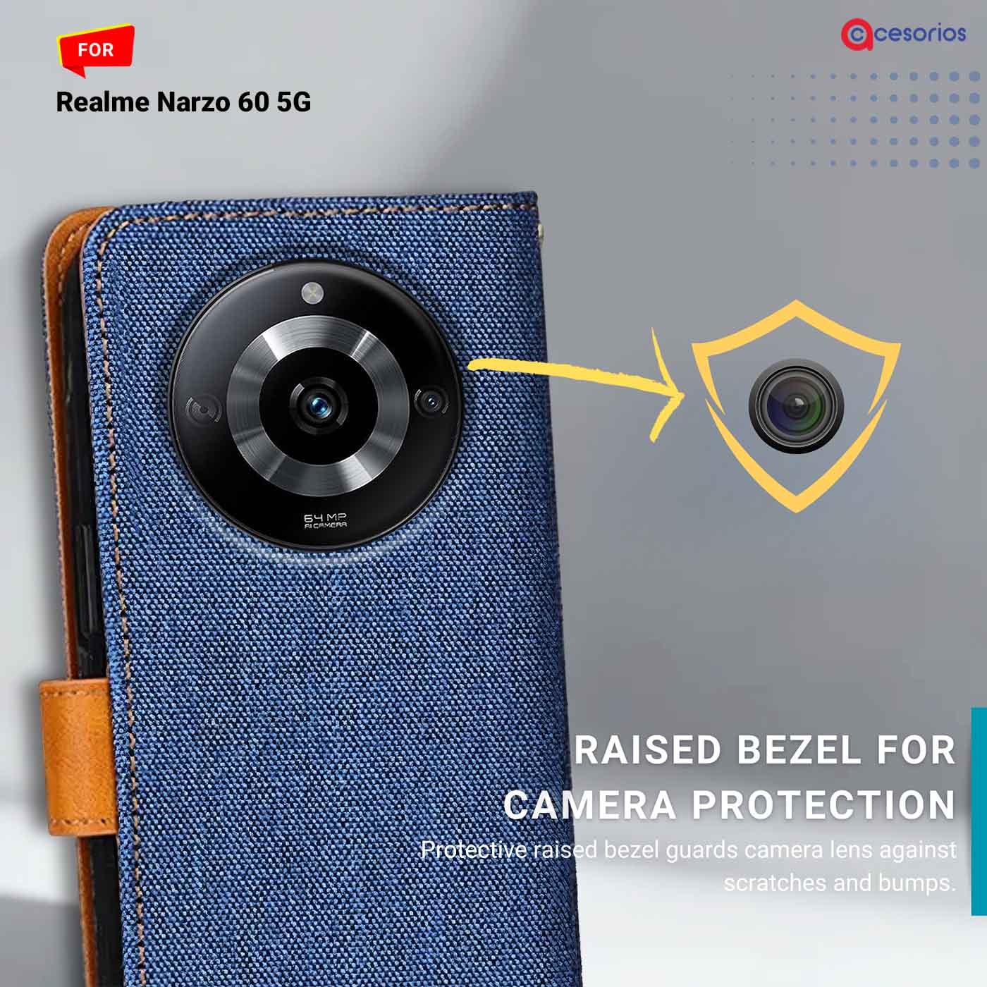 Denim & Leather back panel — Realme Narzo 60 5G in Blue mobile case