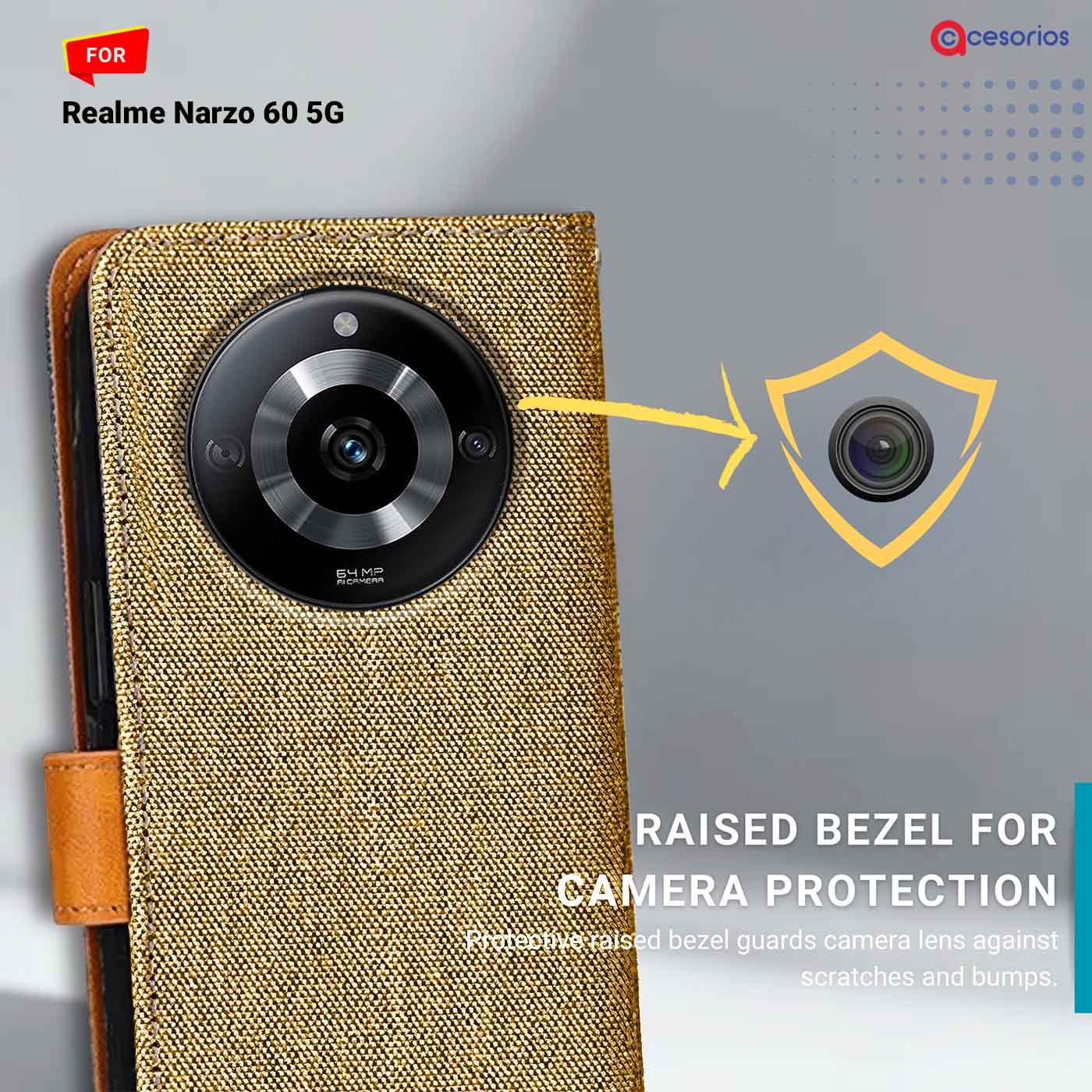 Denim & Leather back panel — Realme Narzo 60 5G in Light Brown mobile case