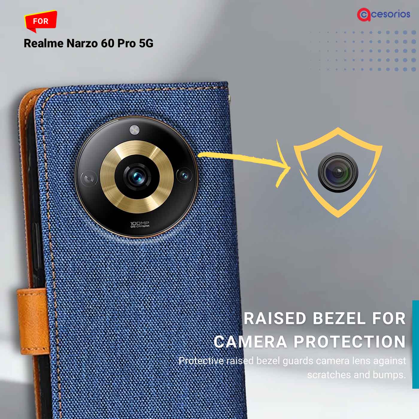Denim & Leather back panel — Realme Narzo 60 Pro 5G in Blue mobile case