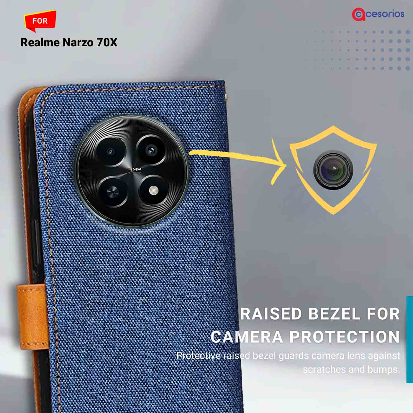Denim & Leather back panel — Realme Narzo 70X in Blue mobile case