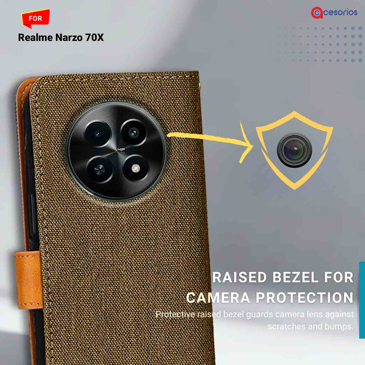 Denim & Leather back panel — Realme Narzo 70X in Dark Brown mobile case