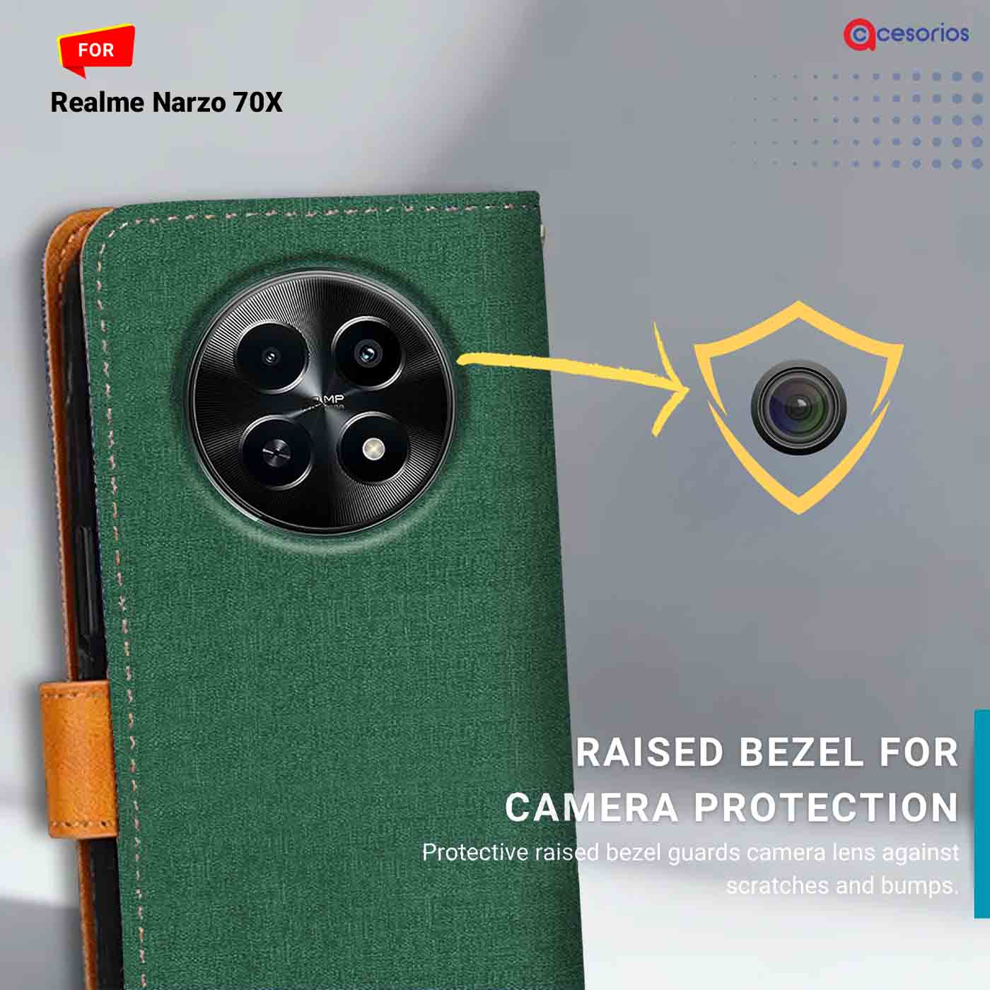 Accesorios Realme Narzo 70X denim flip cover – Green – Image 2 #color_g