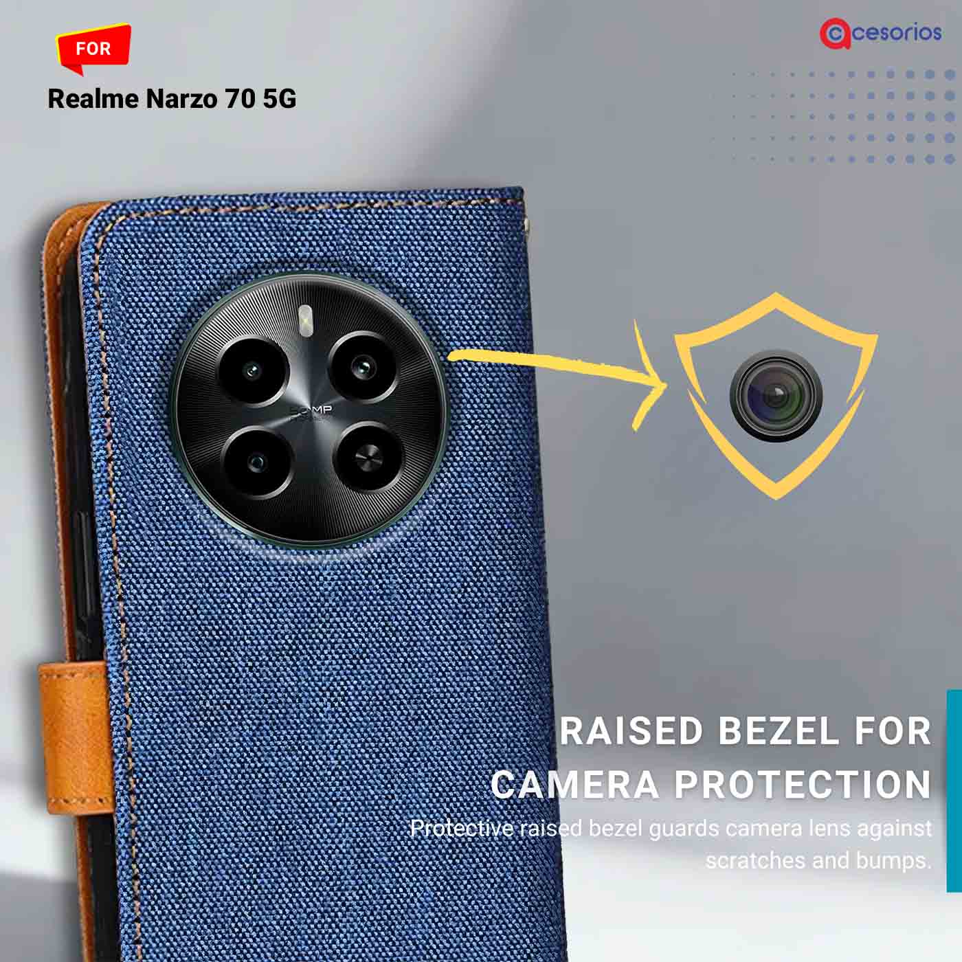 Denim & Leather back panel — Realme Narzo 70 5G in Blue mobile case