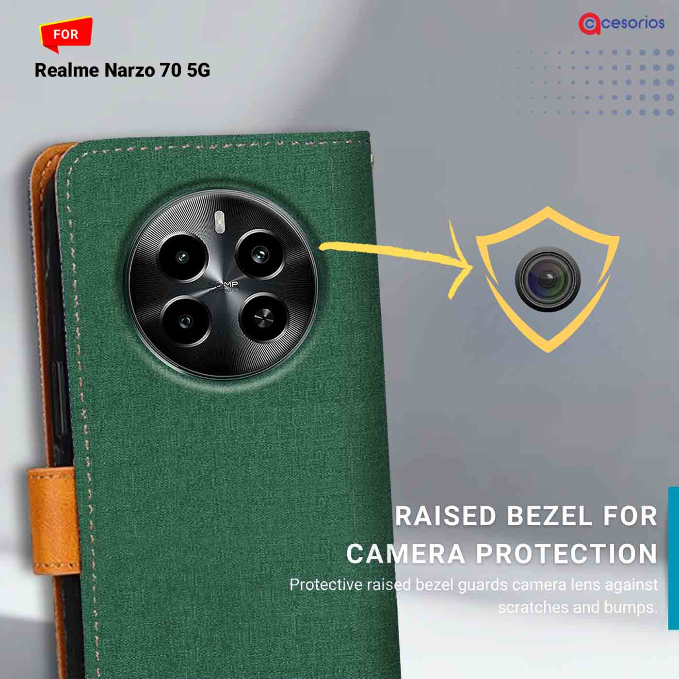 Accesorios Realme Narzo 70 5G denim flip cover – Green – Image 2 #color_g