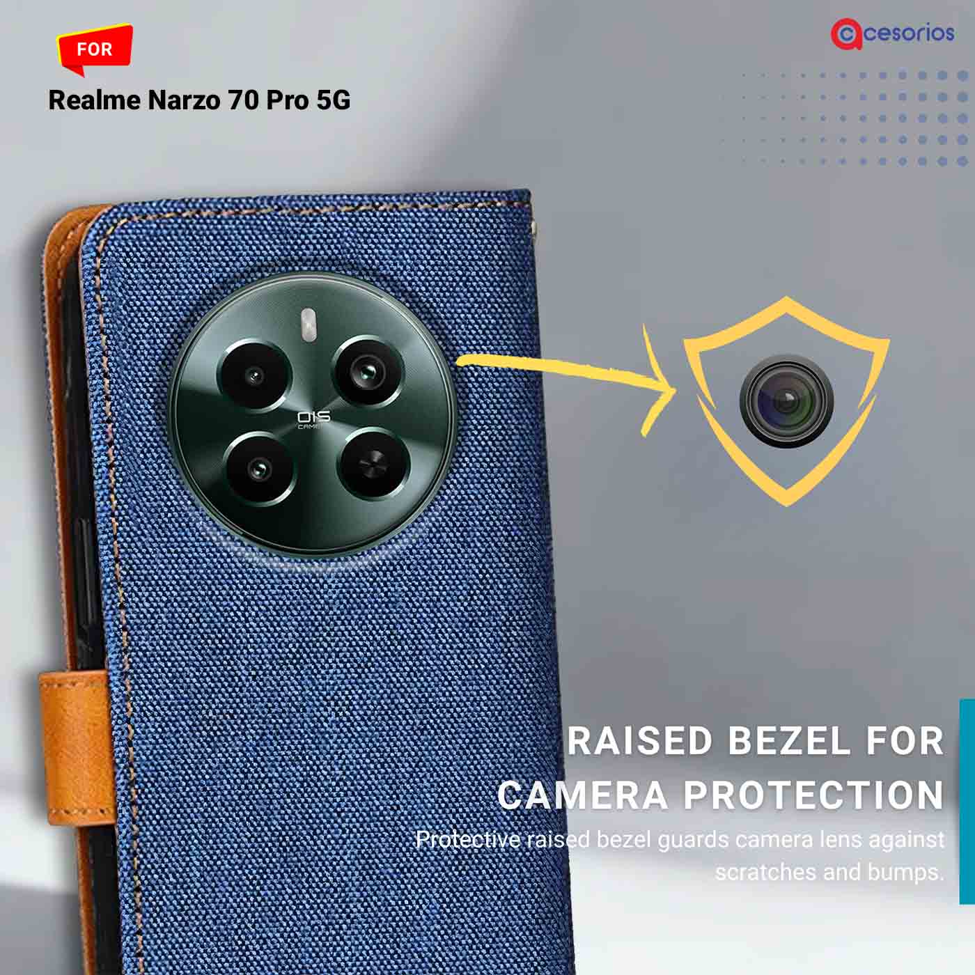 Denim & Leather back panel — Realme Narzo 70 Pro 5G in Blue mobile case