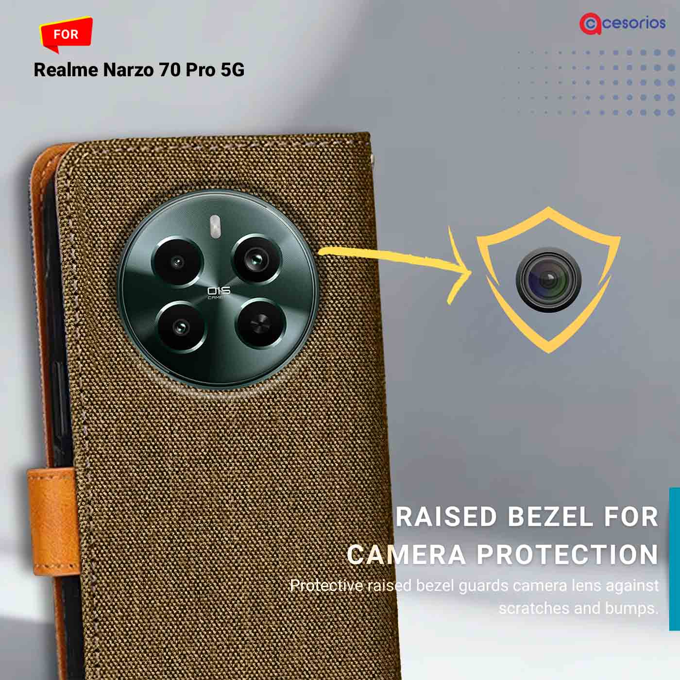 Denim & Leather back panel — Realme Narzo 70 Pro 5G in Dark Brown mobile case
