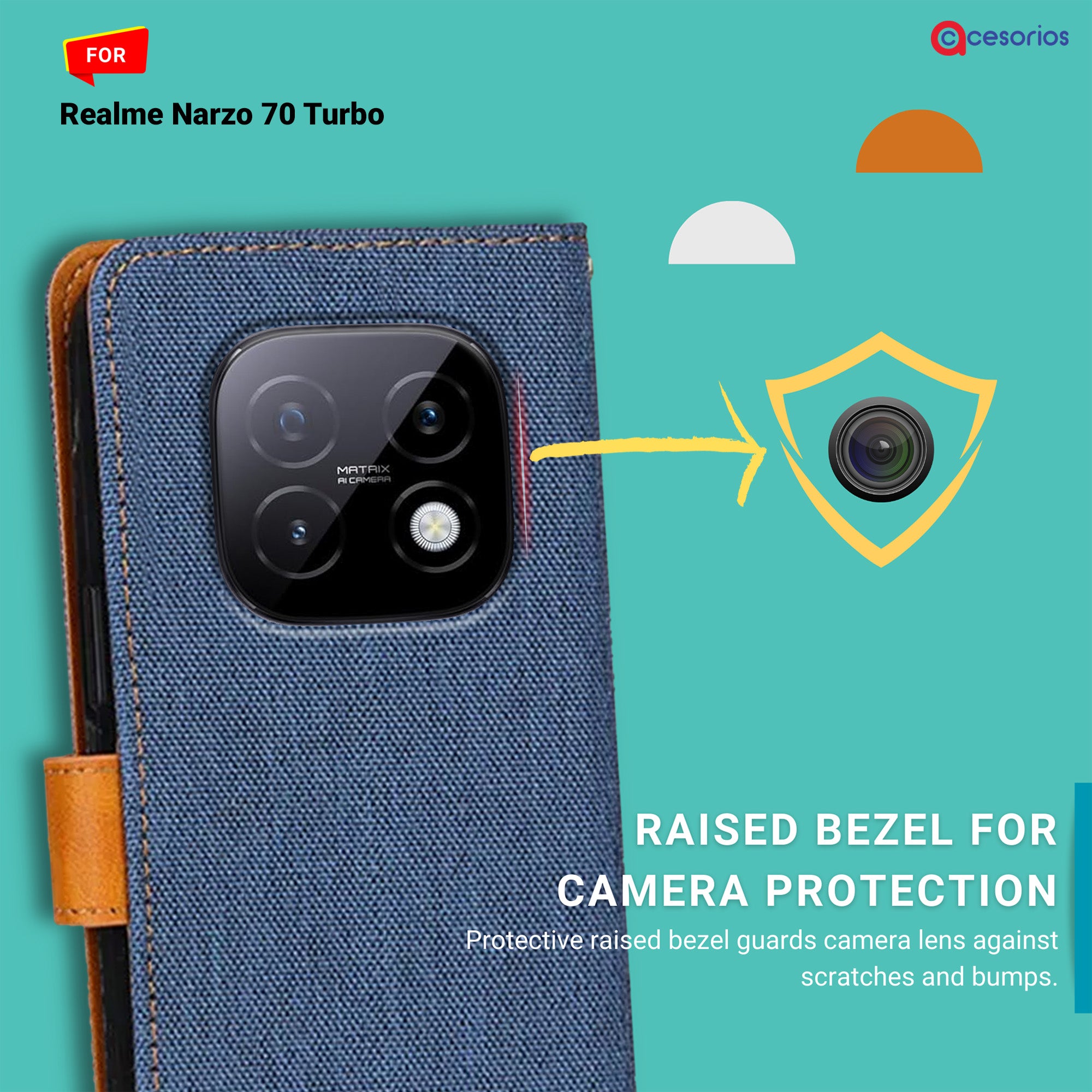 Accesorios Realme Narzo 70 Turbo denim flip cover – Blue – Image 2 #color_blue