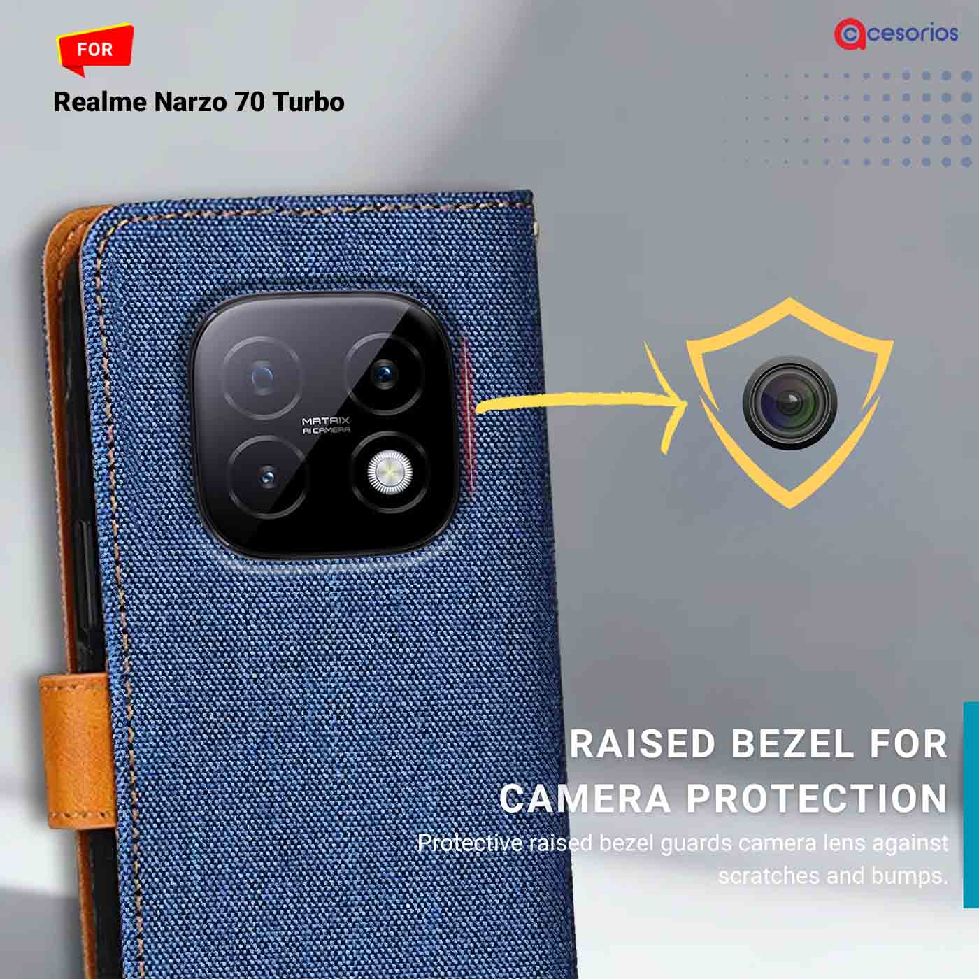 Denim & Leather back panel — Realme Narzo 70 Turbo in Blue mobile case