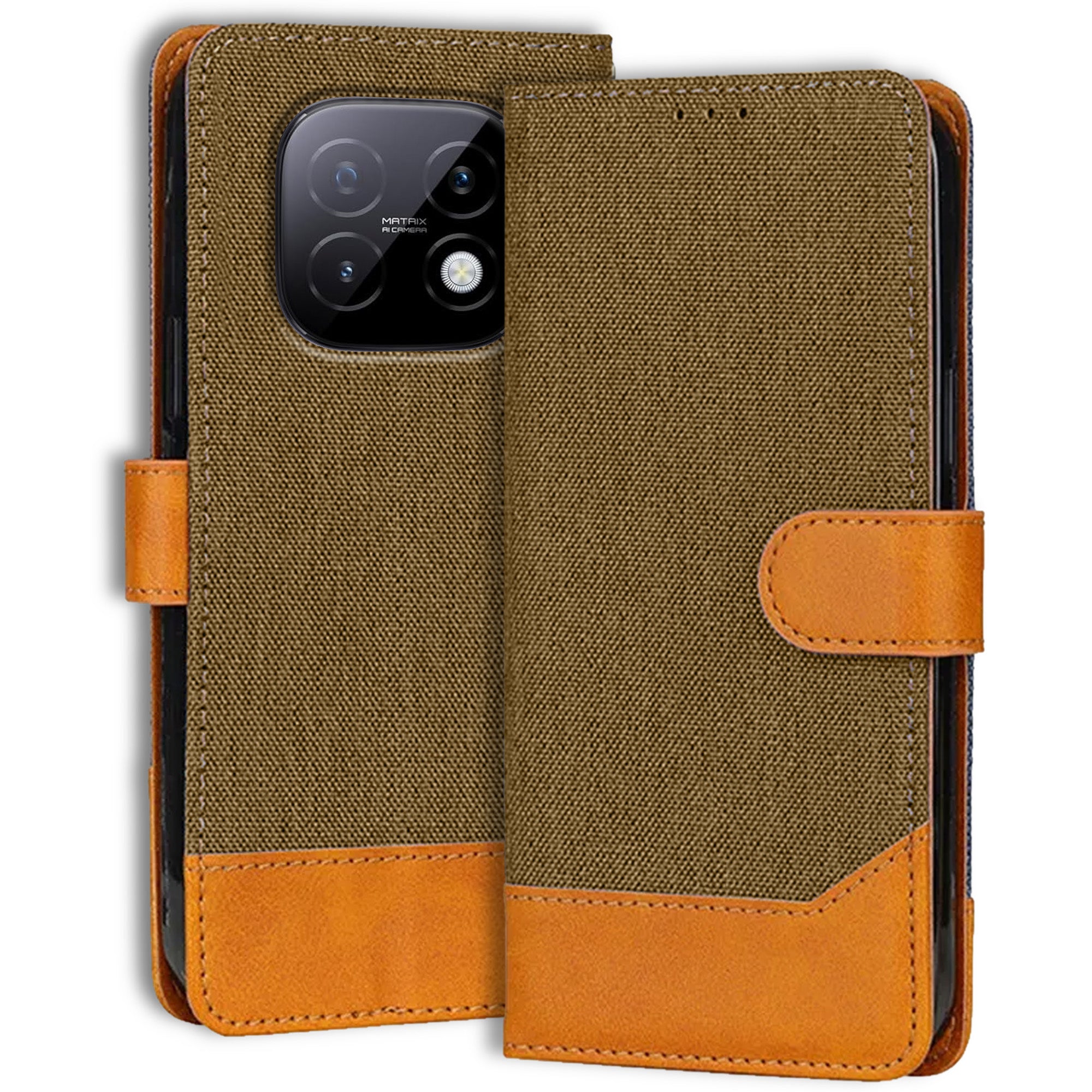 Accesorios Realme Narzo 70 Turbo denim flip cover – Dark Brown – Image 1 #color_dark brown