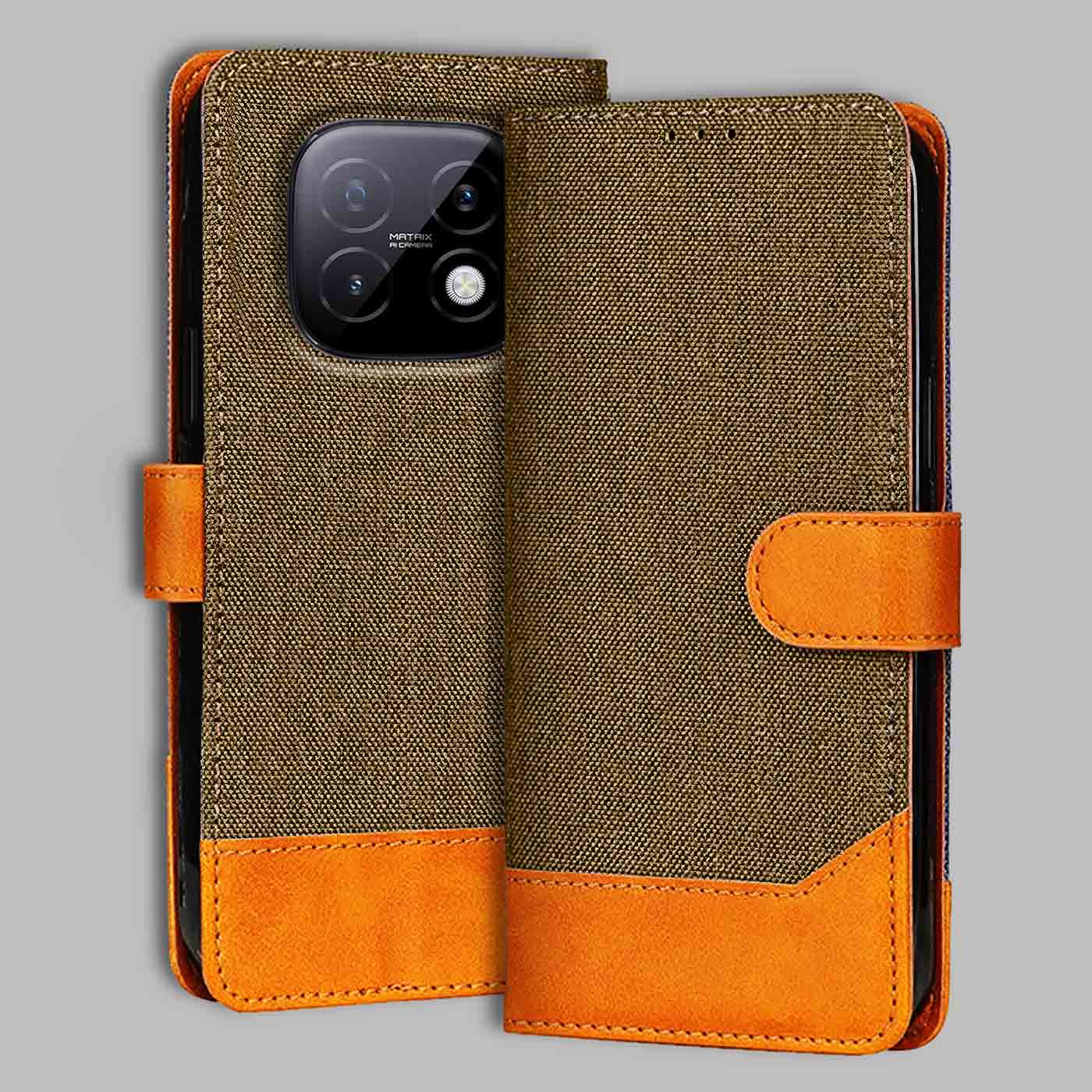 Accesorios Realme Narzo 70 Turbo denim flip cover – Dark Brown – Image 1 #color_dark b