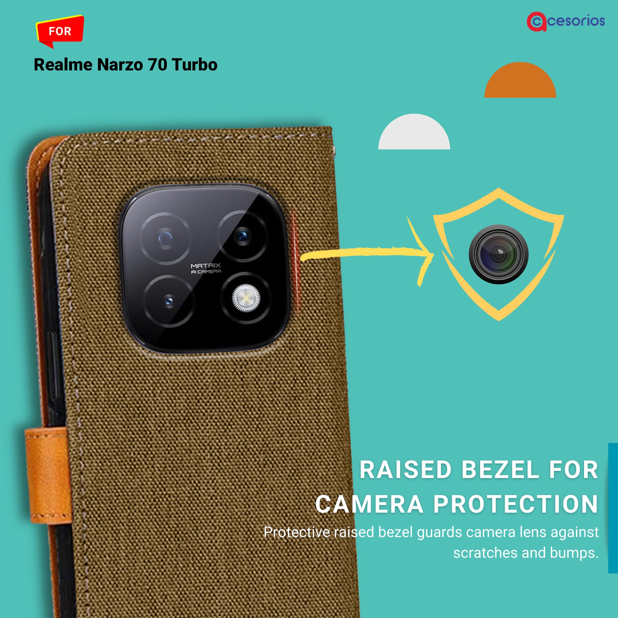 Accesorios Realme Narzo 70 Turbo denim flip cover – Dark Brown – Image 2 #color_dark brown