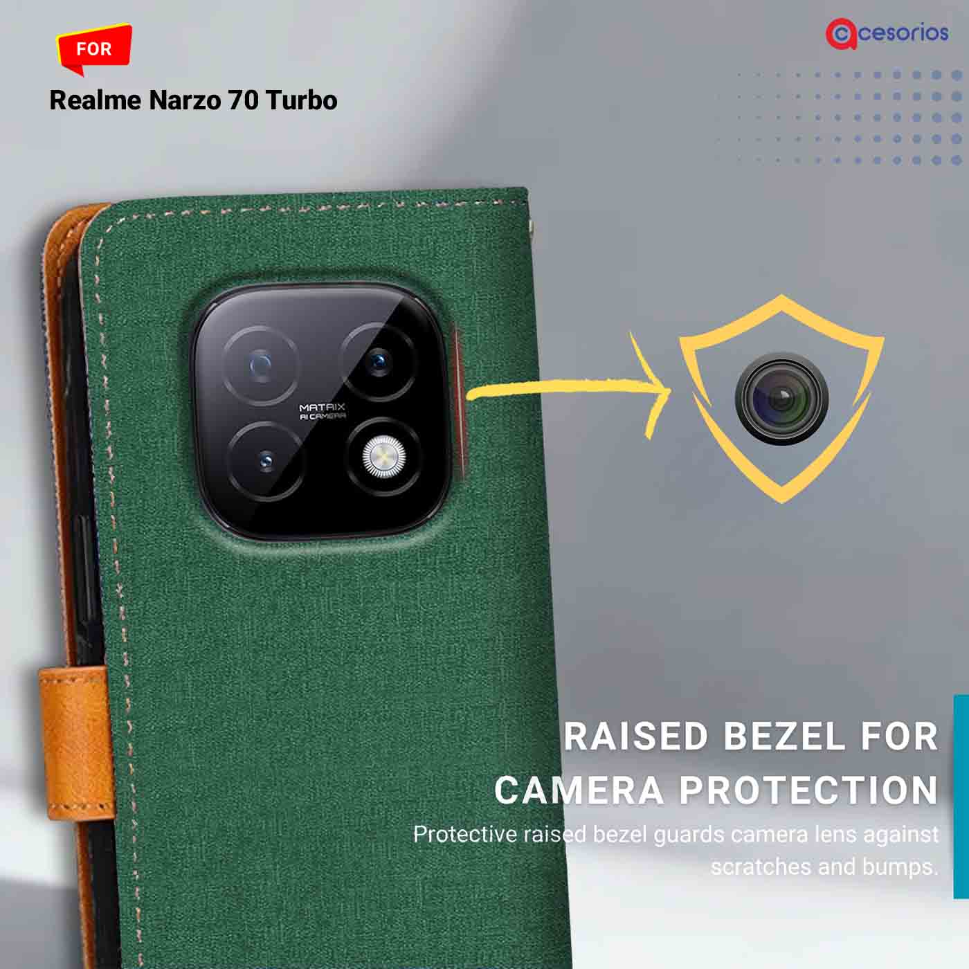 Accesorios Realme Narzo 70 Turbo denim flip cover – Green – Image 2 #color_g