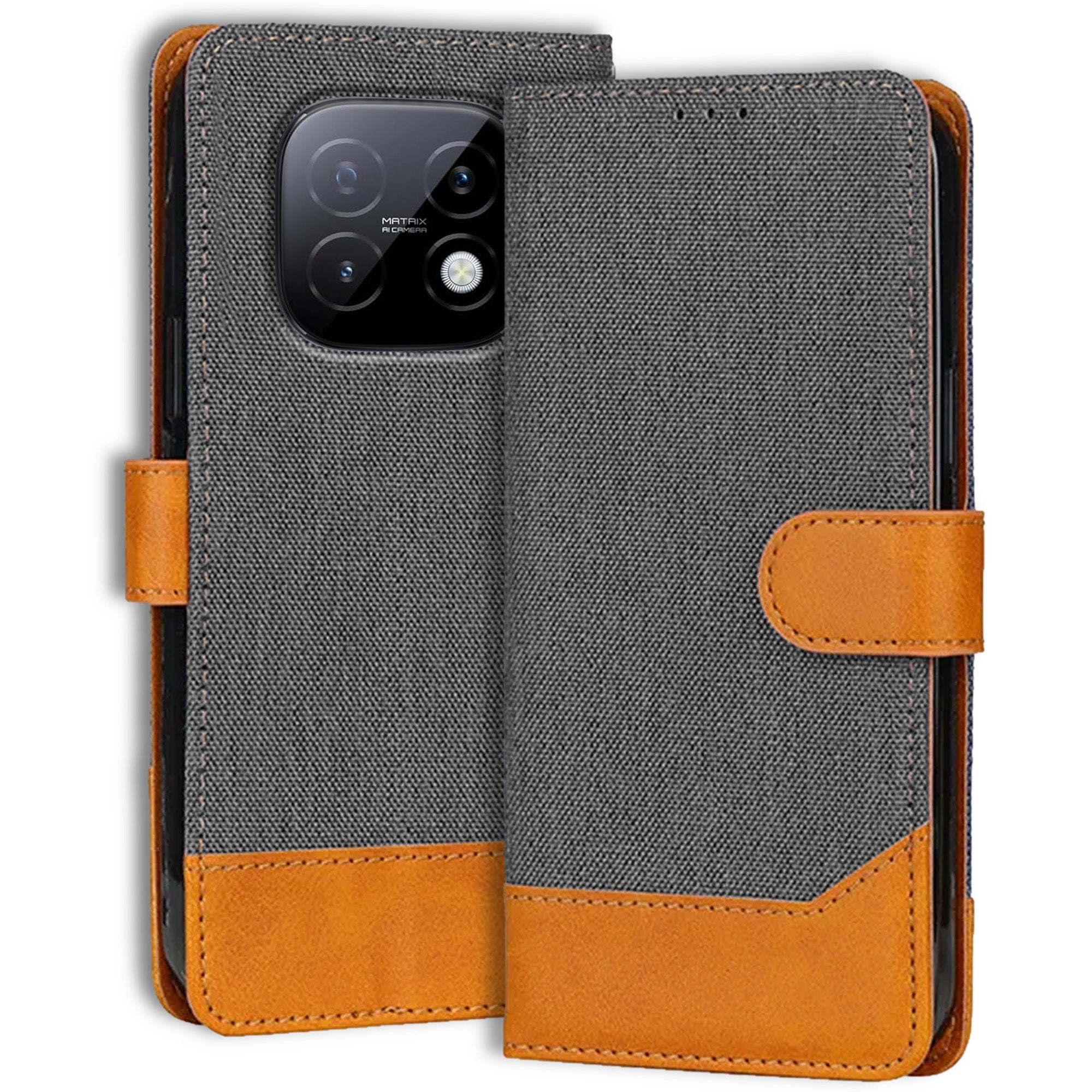 Accesorios Realme Narzo 70 Turbo denim flip cover – Grey – Image 1 #color_grey