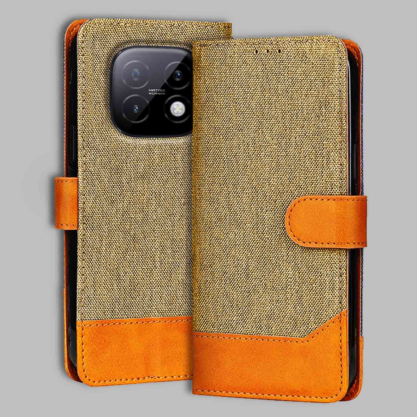 Accesorios Realme Narzo 70 Turbo denim flip cover – Light Brown – Image 1 #color_light b