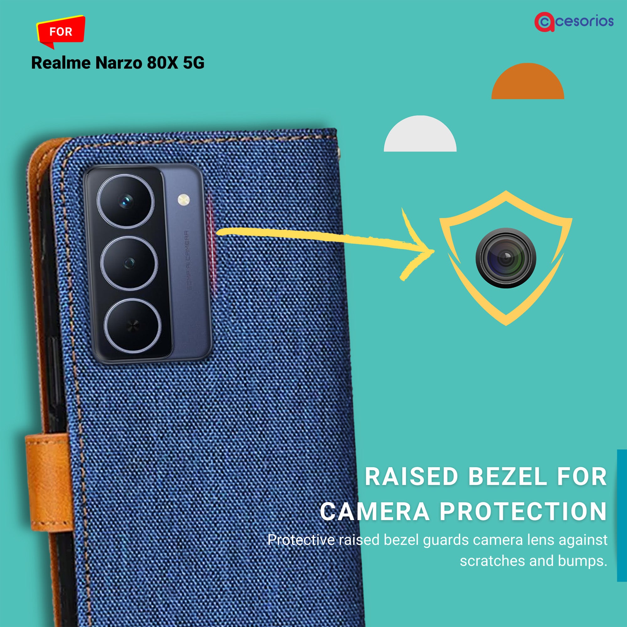 Accesorios Realme Narzo 80X 5G denim flip cover – Blue – Image 2 #color_blue
