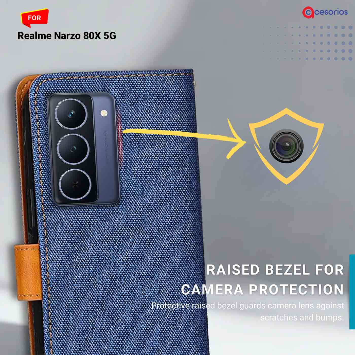 Denim & Leather back panel — Realme Narzo 80X 5G in Blue mobile case