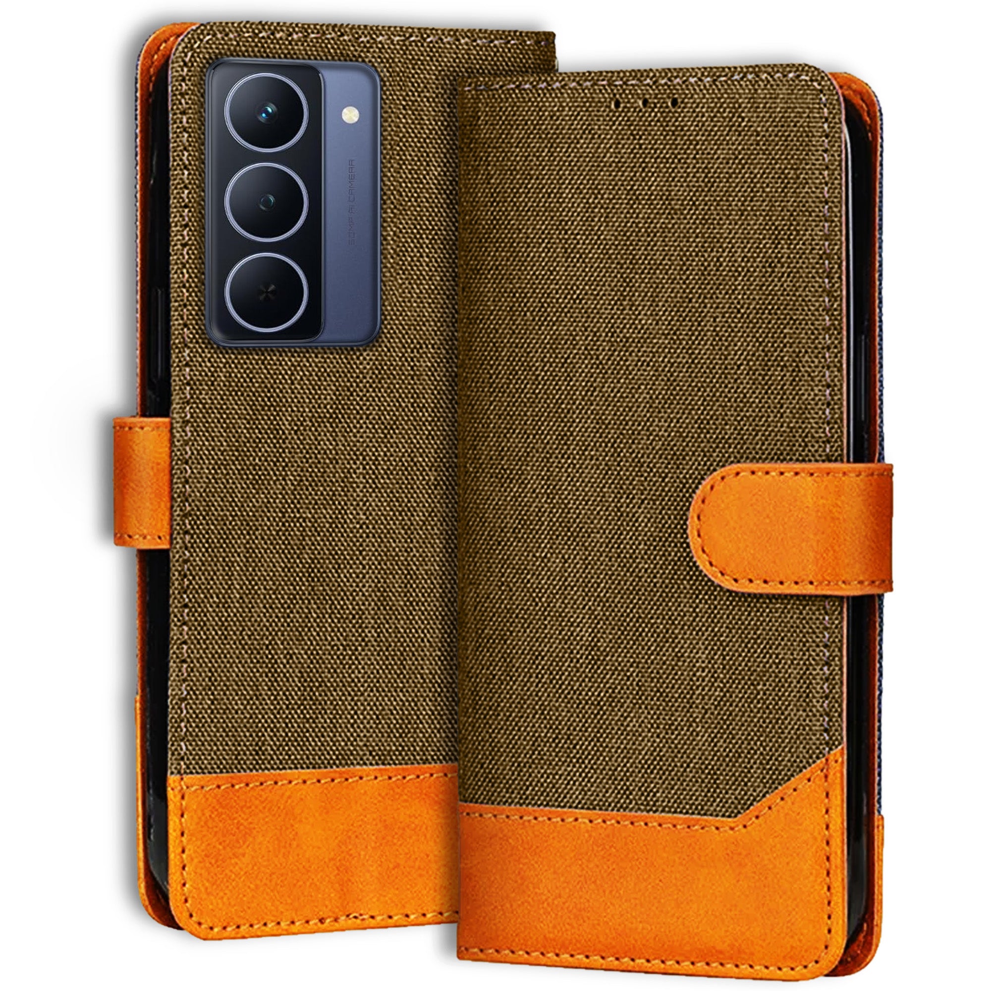 Accesorios Realme Narzo 80X 5G denim flip cover – Dark Brown – Image 1 #color_dark brown