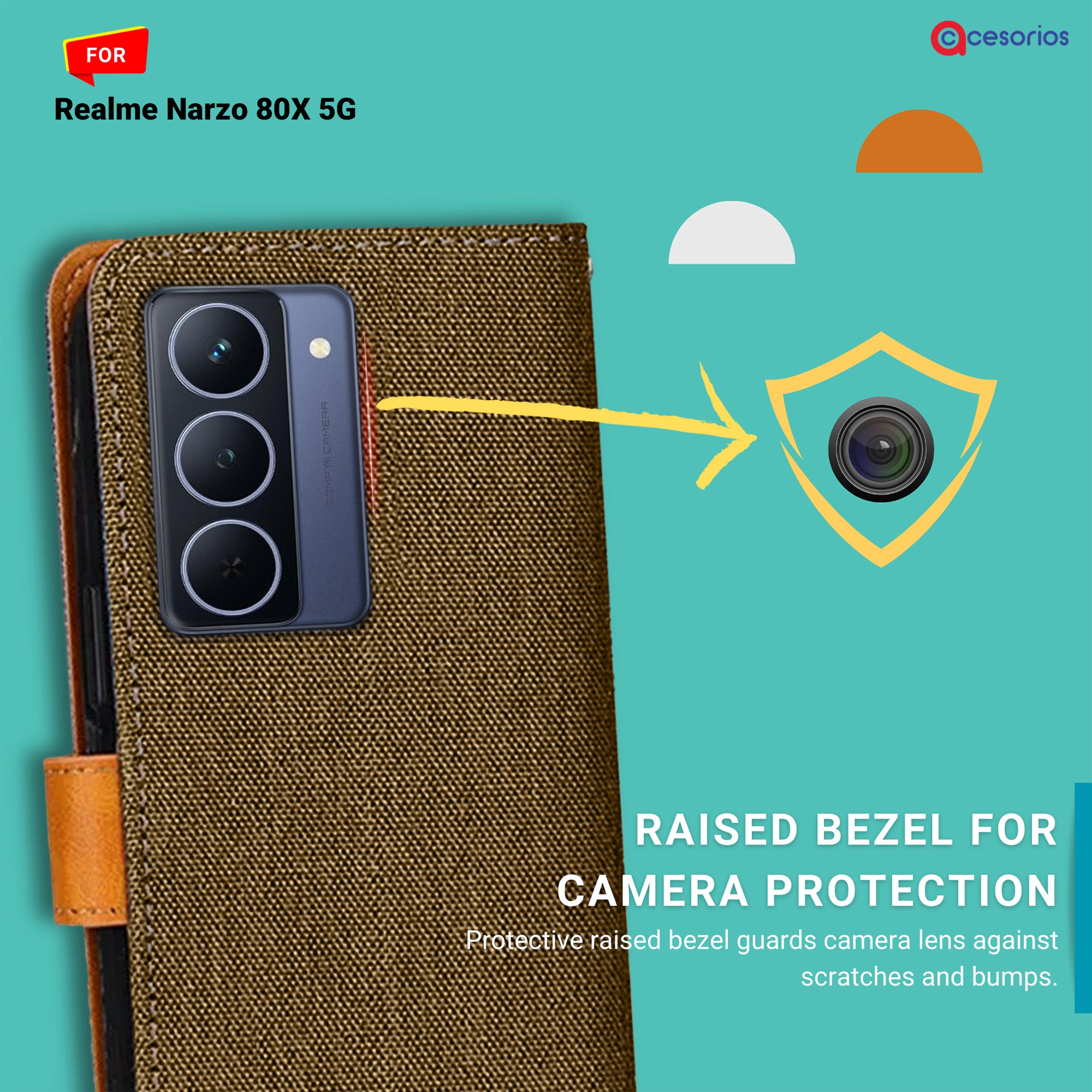 Accesorios Realme Narzo 80X 5G denim flip cover – Dark Brown – Image 2 #color_dark brown