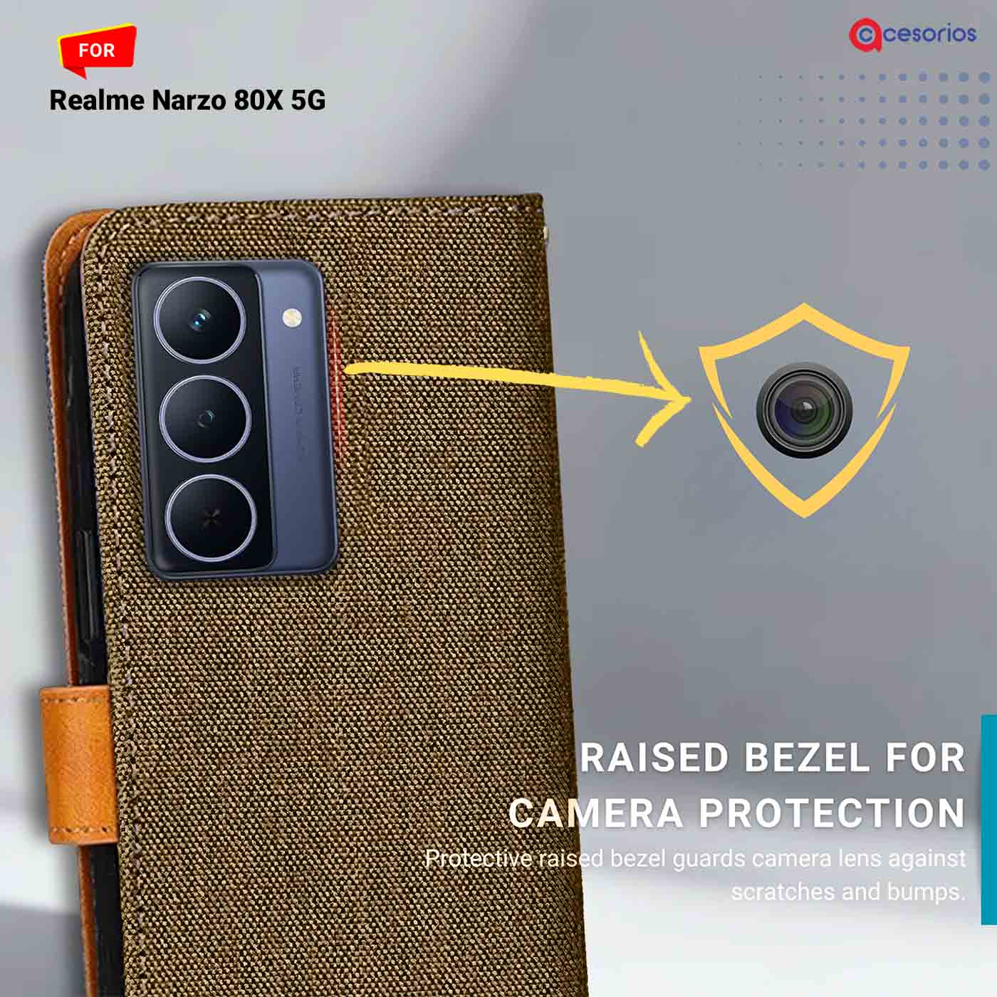 Denim & Leather back panel — Realme Narzo 80X 5G in Dark Brown mobile case