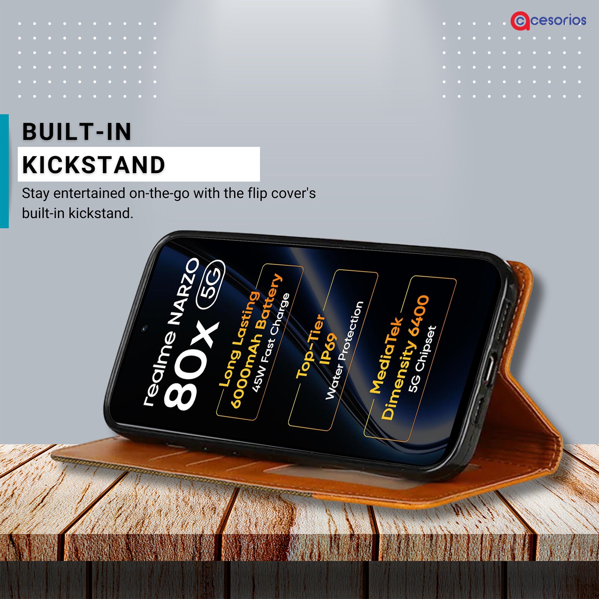 Accesorios Realme Narzo 80X 5G denim flip cover – Dark Brown – Image 4 #color_dark brown