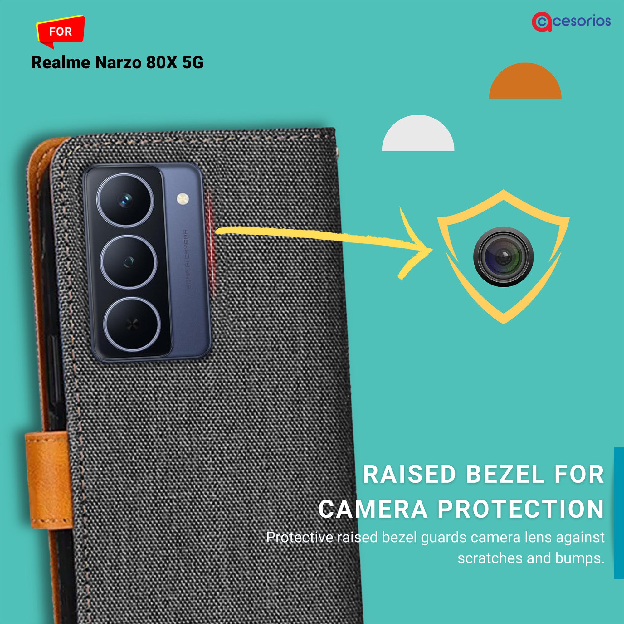 Accesorios Realme Narzo 80X 5G denim flip cover – Grey – Image 2 #color_grey