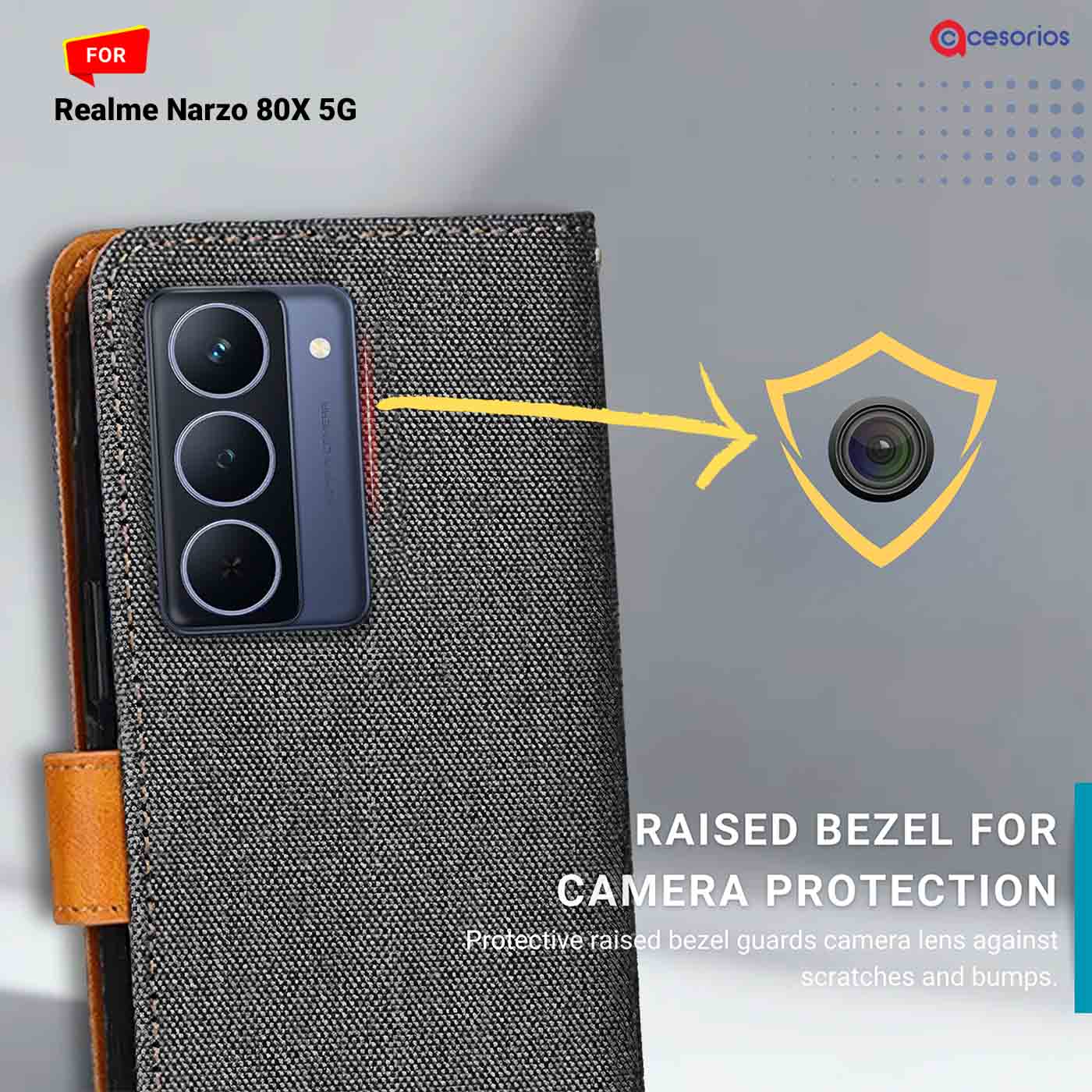 Denim & Leather back panel — Realme Narzo 80X 5G in Grey mobile case