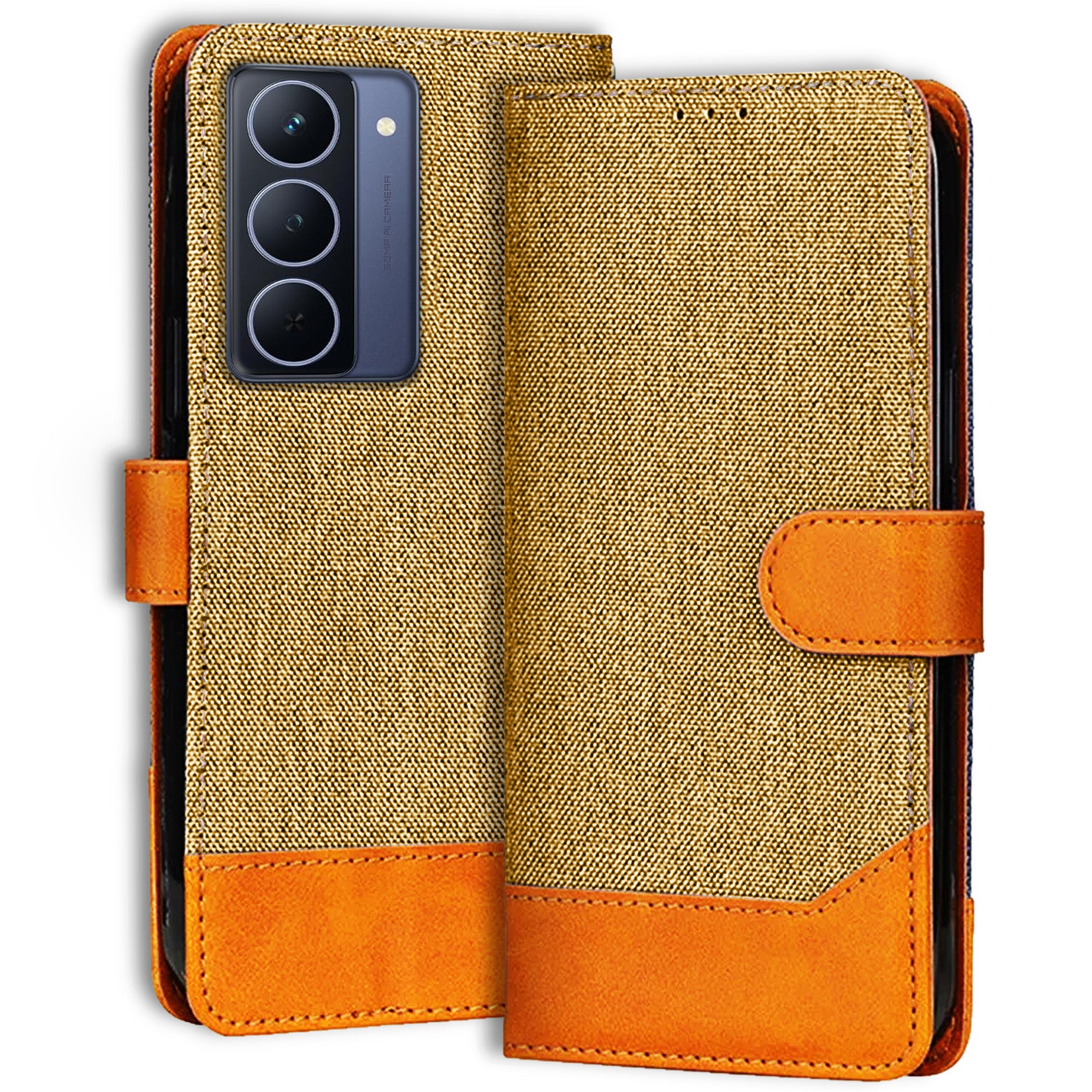 Accesorios Realme Narzo 80X 5G denim flip cover – Light Brown – Image 1 #color_light brown