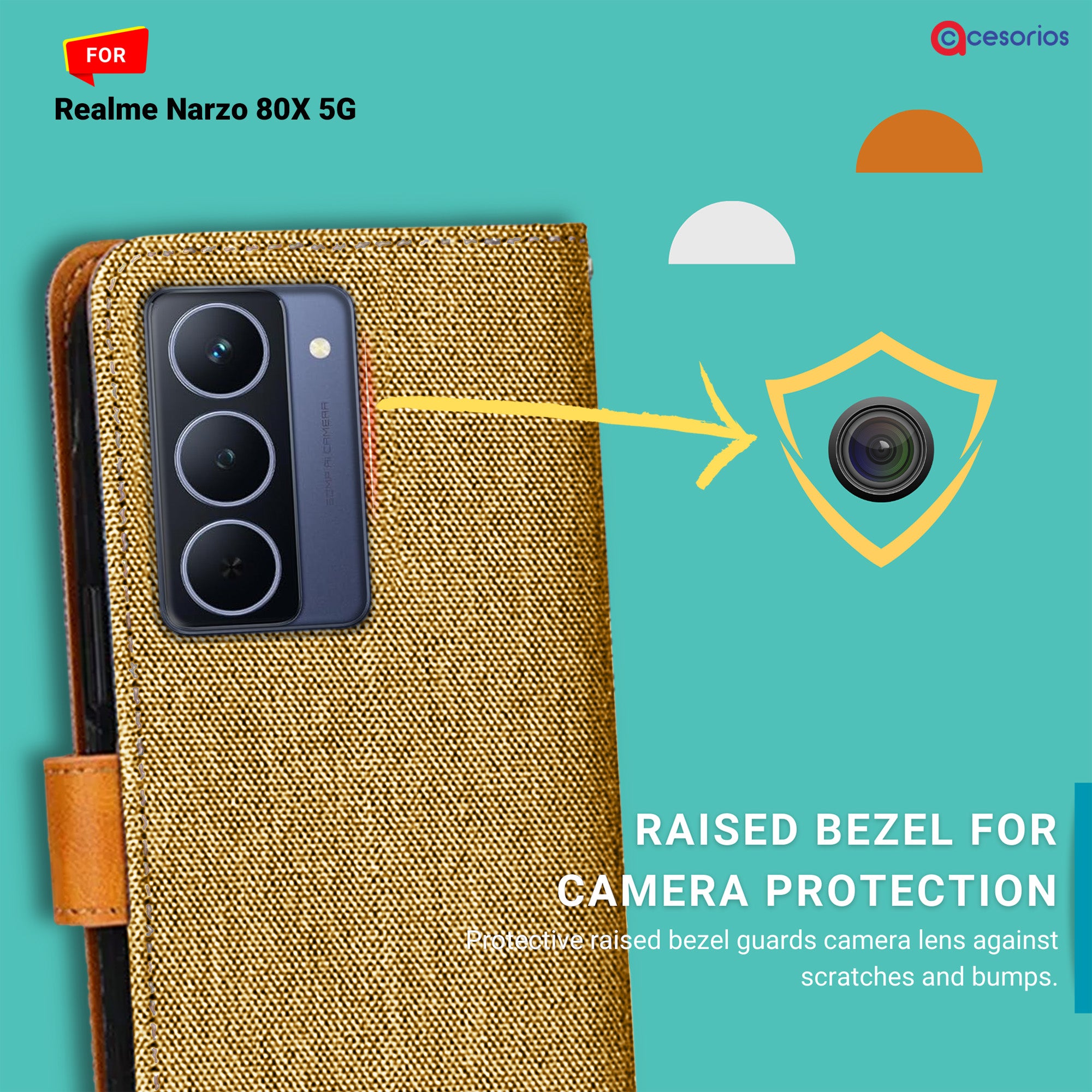 Accesorios Realme Narzo 80X 5G denim flip cover – Light Brown – Image 2 #color_light brown