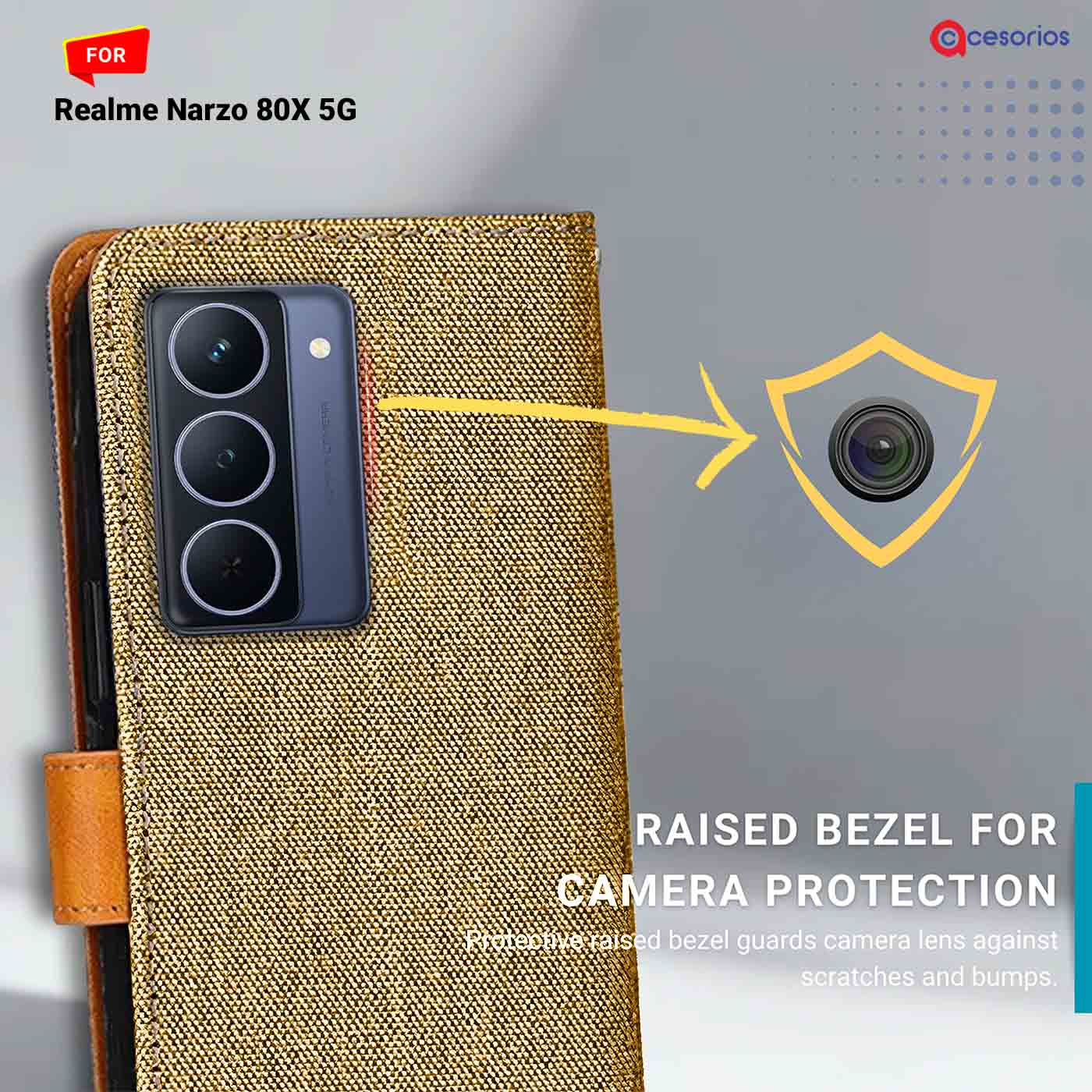 Denim & Leather back panel — Realme Narzo 80X 5G in Light Brown mobile case