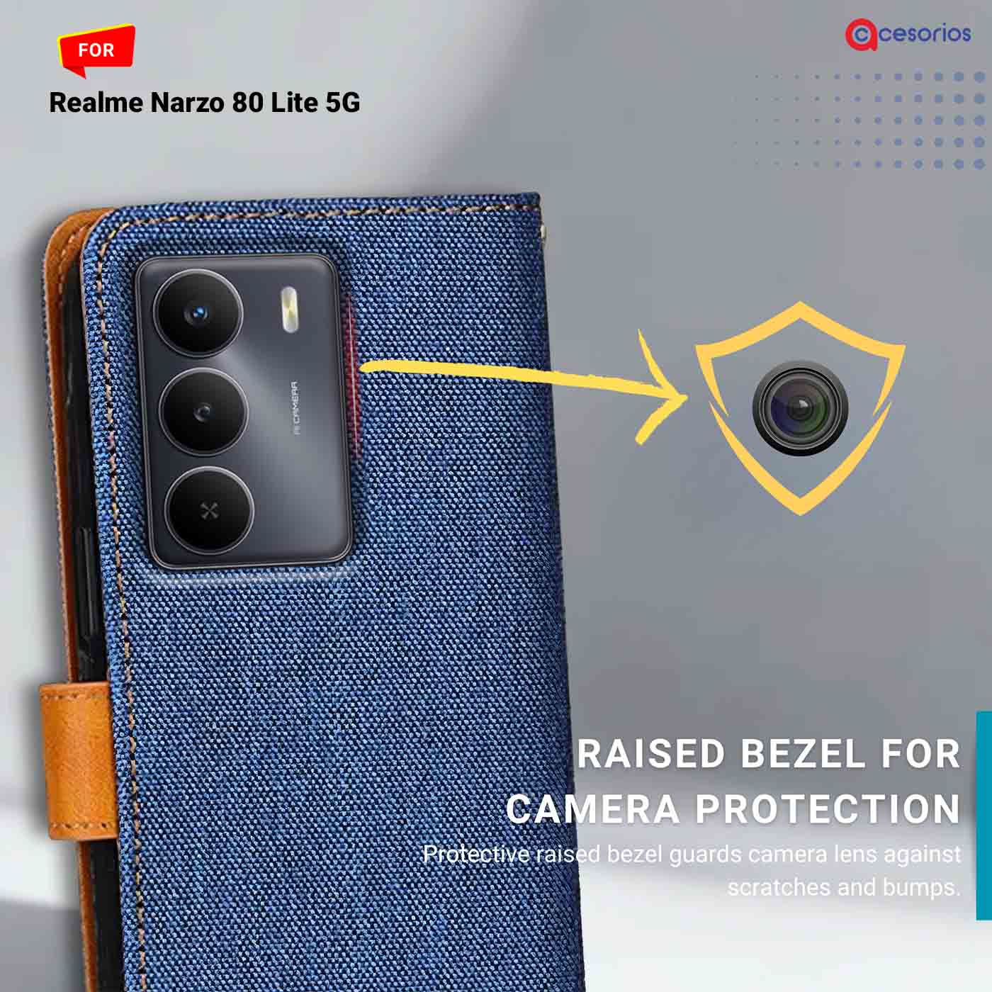 Denim & Leather back panel — Realme Narzo 80 Lite 5G in Blue mobile case