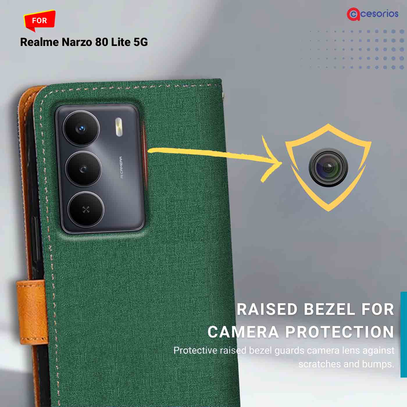 Accesorios Realme Narzo 80 Lite 5G denim flip cover – Green – Image 2 #color_g