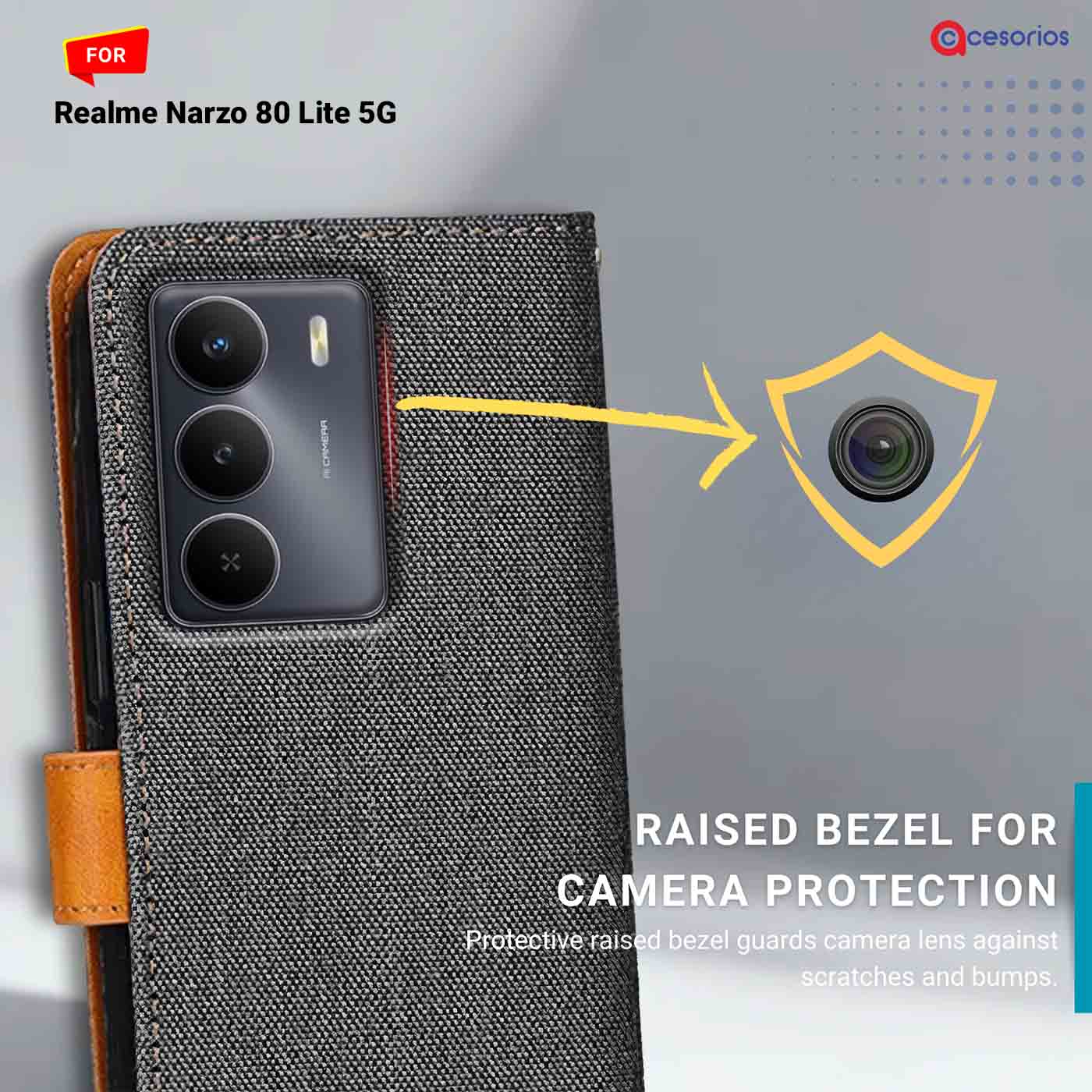 Accesorios Realme Narzo 80 Lite 5G denim flip cover – Grey – Image 2 #color_