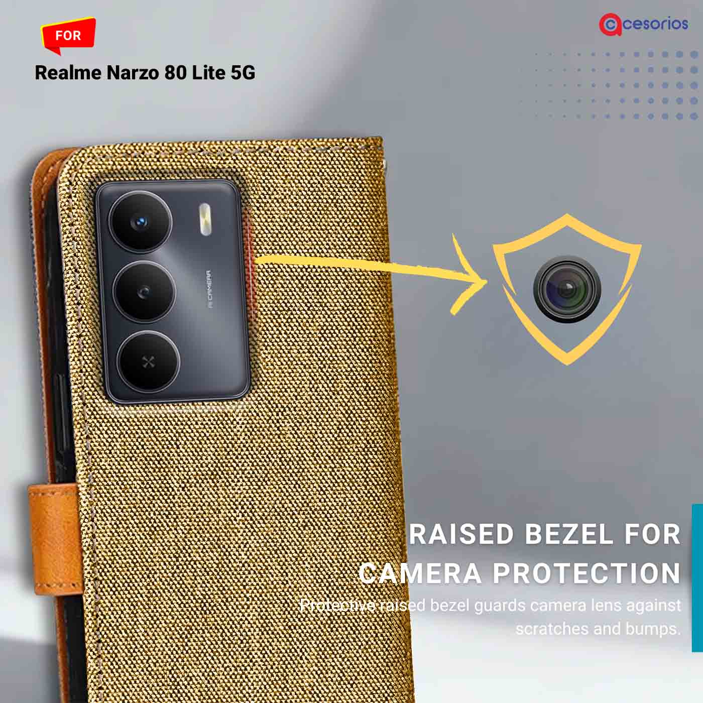 Accesorios Realme Narzo 80 Lite 5G denim flip cover – Light Brown – Image 2 #color_light b