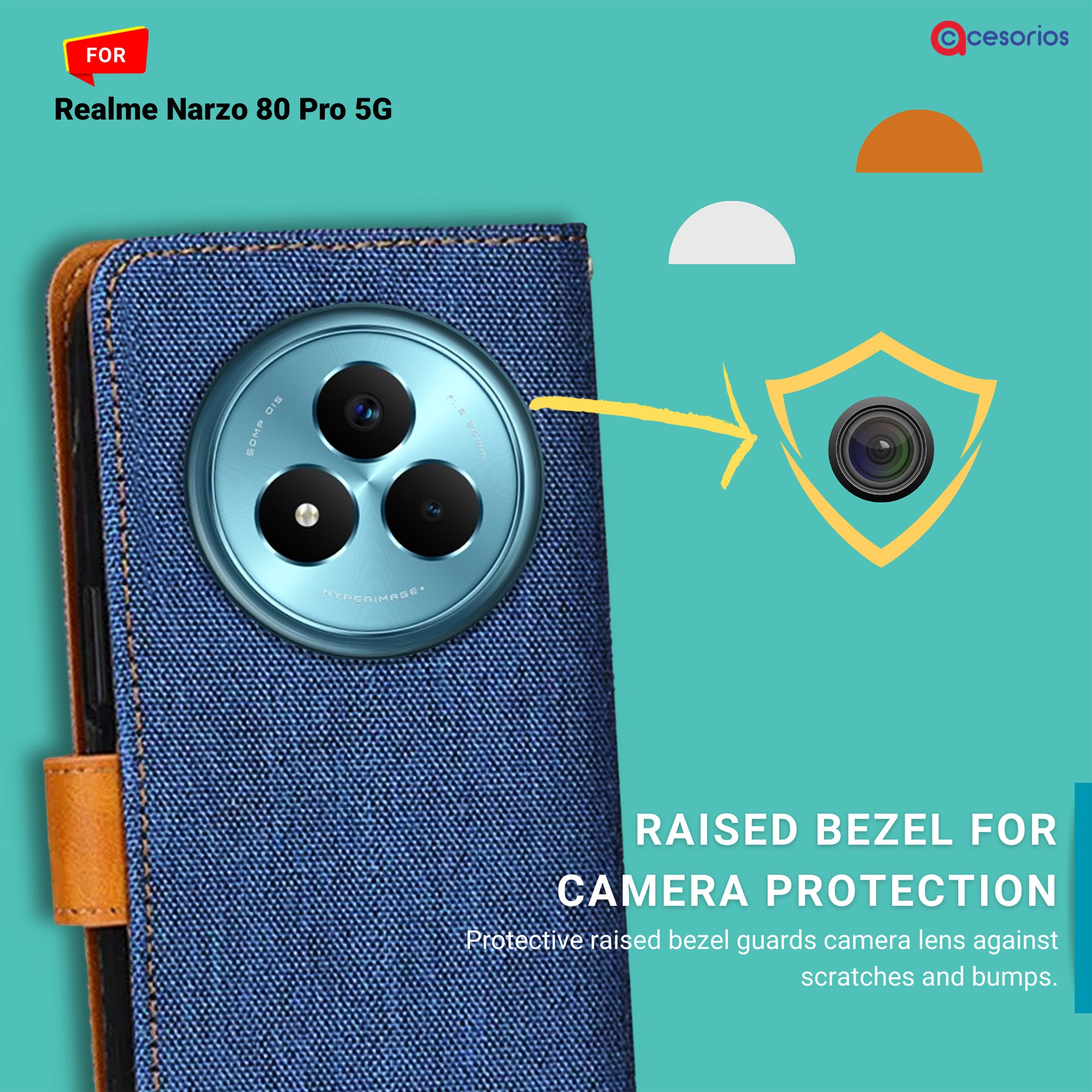 Accesorios Realme Narzo 80 Pro 5G denim flip cover – Blue – Image 2 #color_blue