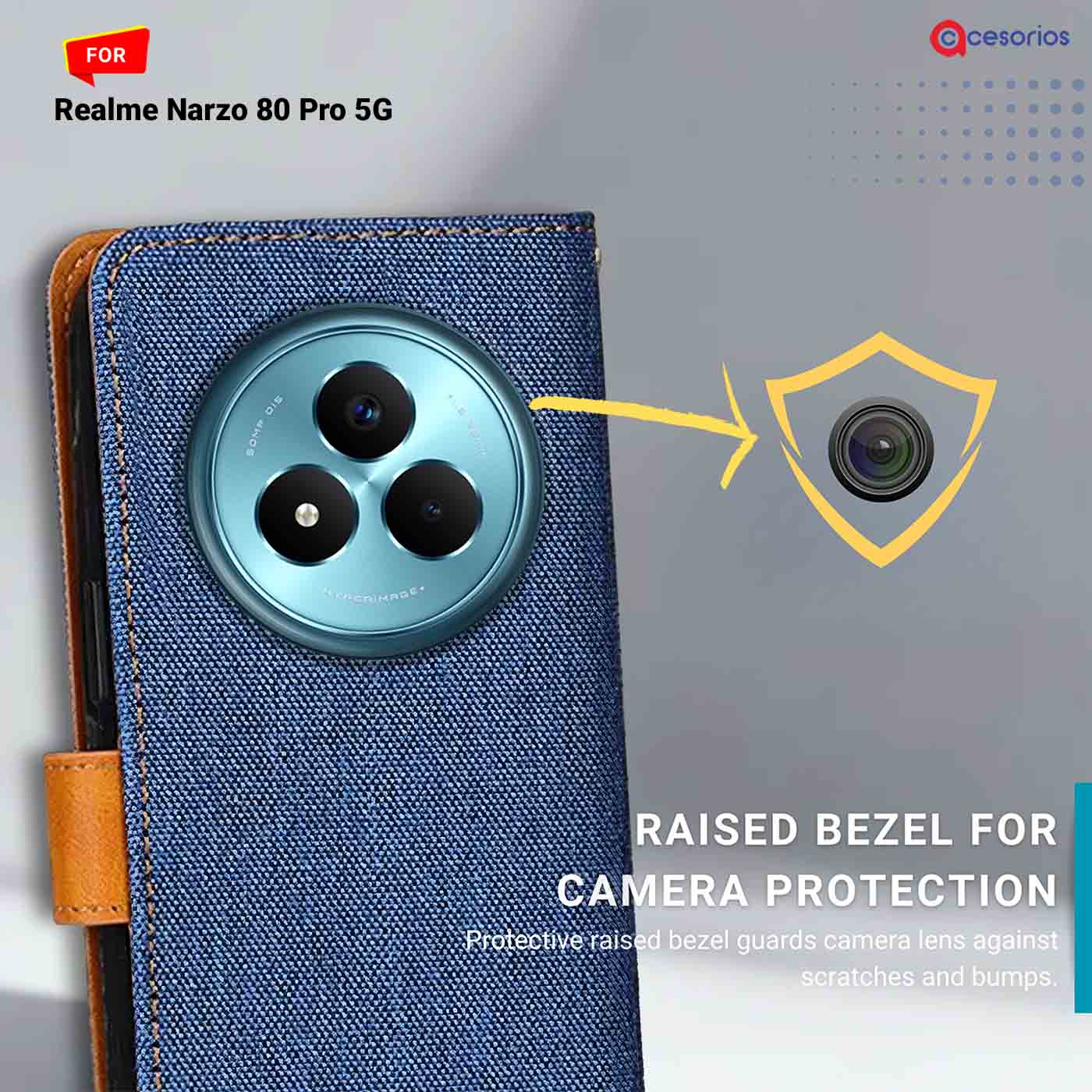 Denim & Leather back panel — Realme Narzo 80 Pro 5G in Blue mobile case