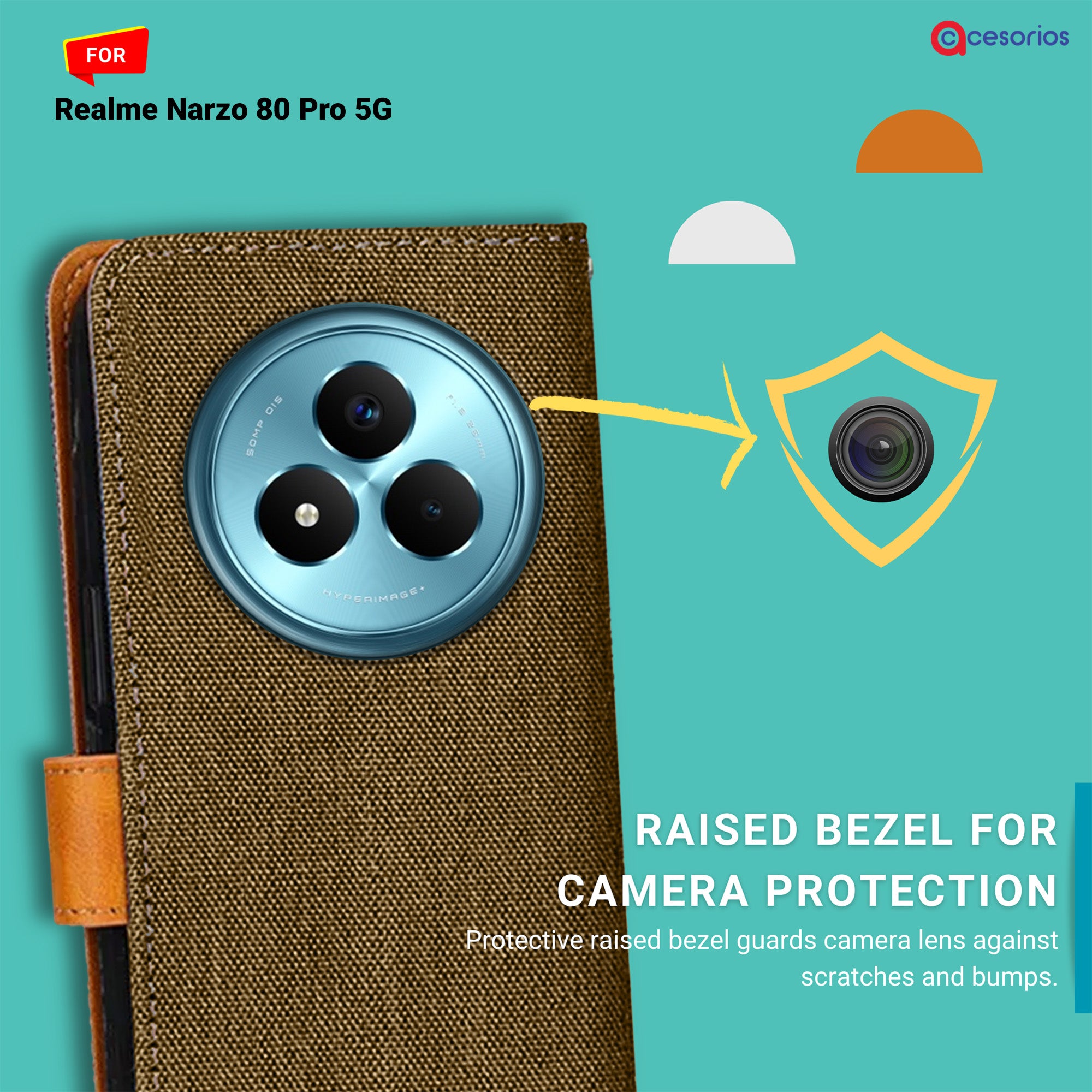 Accesorios Realme Narzo 80 Pro 5G denim flip cover – Dark Brown – Image 2 #color_dark brown