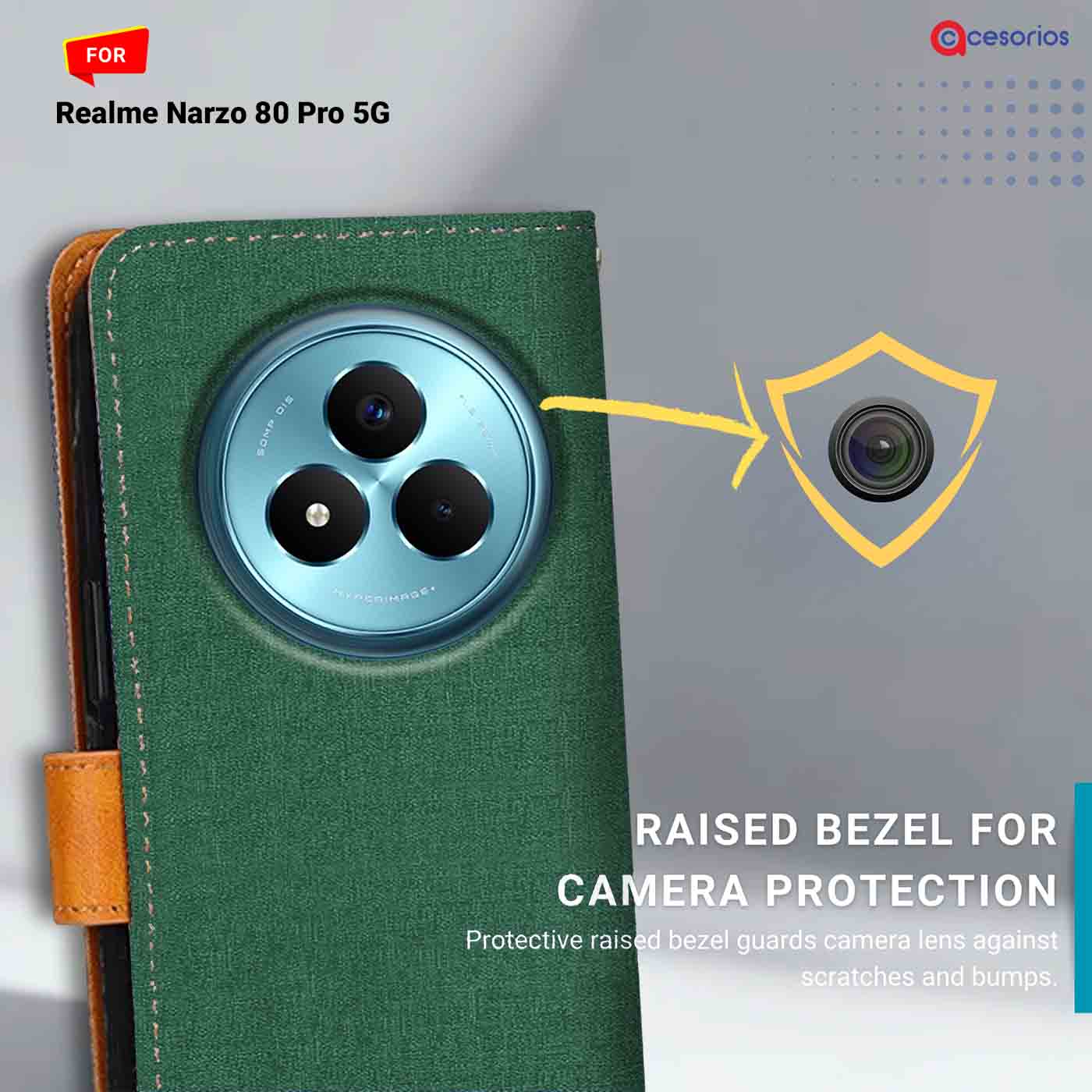 Accesorios Realme Narzo 80 Pro 5G denim flip cover – Green – Image 2 #color_g
