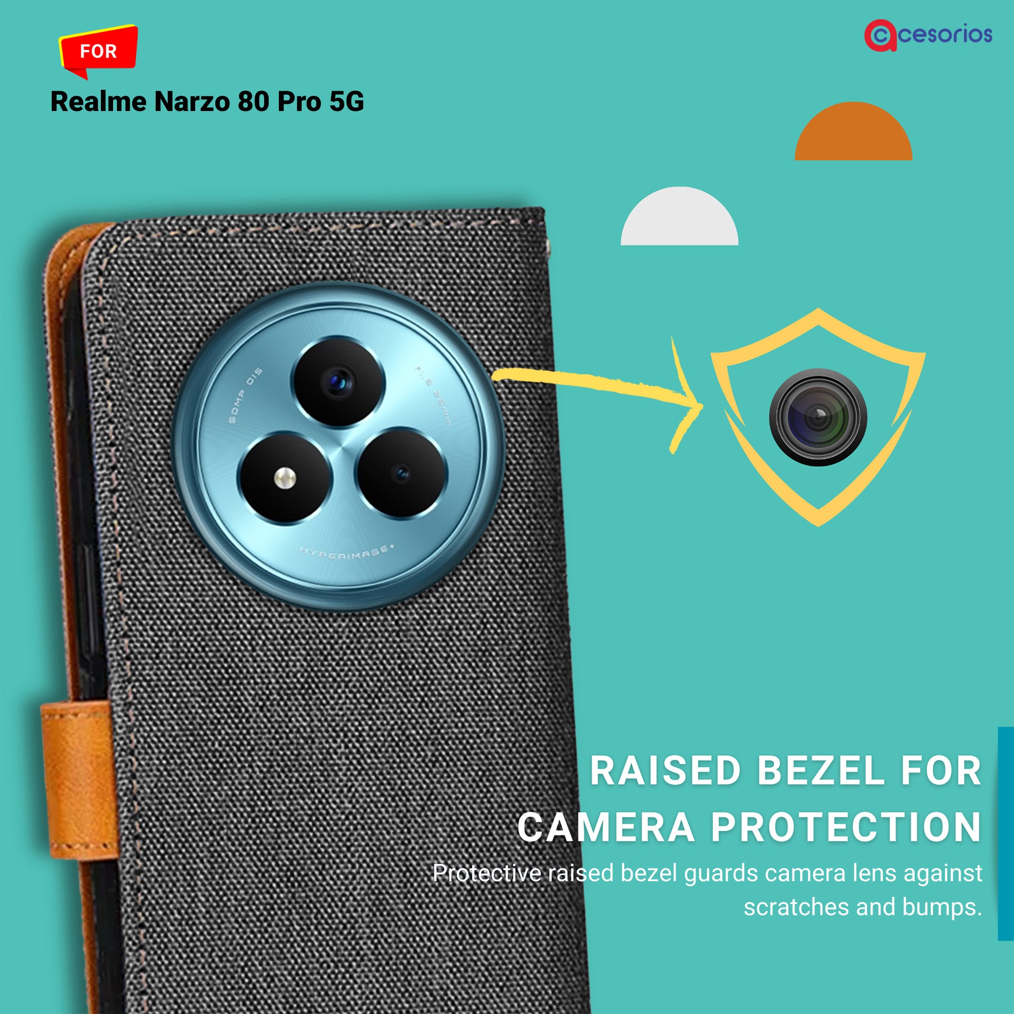 Accesorios Realme Narzo 80 Pro 5G denim flip cover – Grey – Image 2 #color_grey