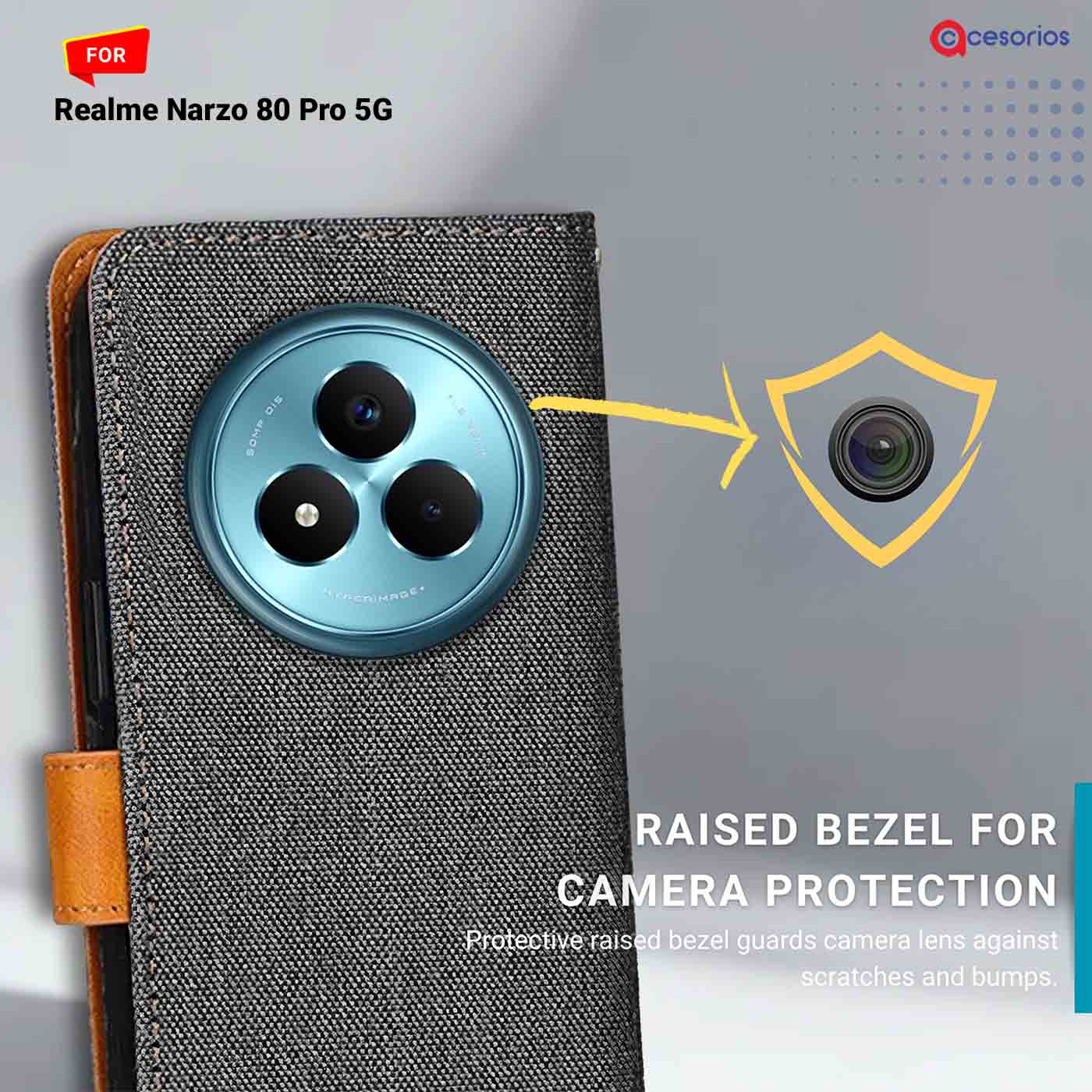 Denim & Leather back panel — Realme Narzo 80 Pro 5G in Grey mobile case