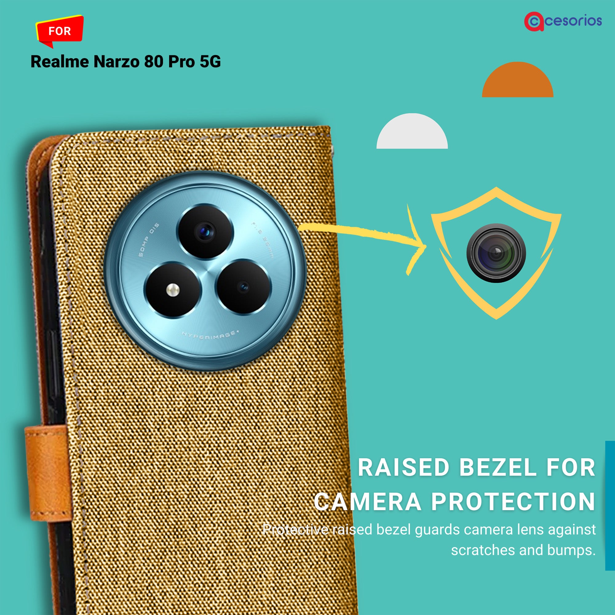 Accesorios Realme Narzo 80 Pro 5G denim flip cover – Light Brown – Image 2 #color_light brown