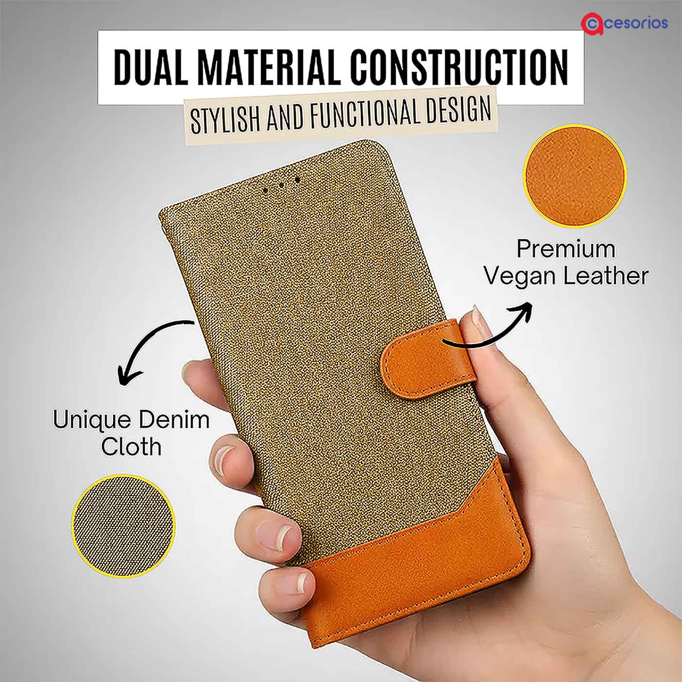 Accesorios Realme Narzo 80 Pro 5G denim flip cover – Light Brown – Image 3 #color_light b