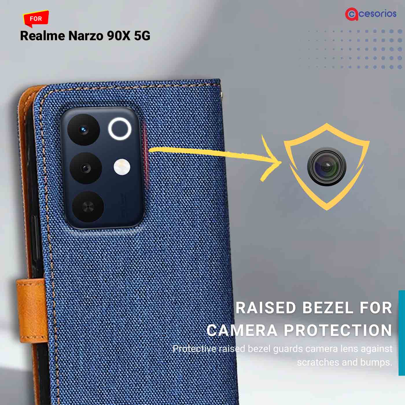 Denim & Leather back panel — Realme Narzo 90X 5G in Blue mobile case