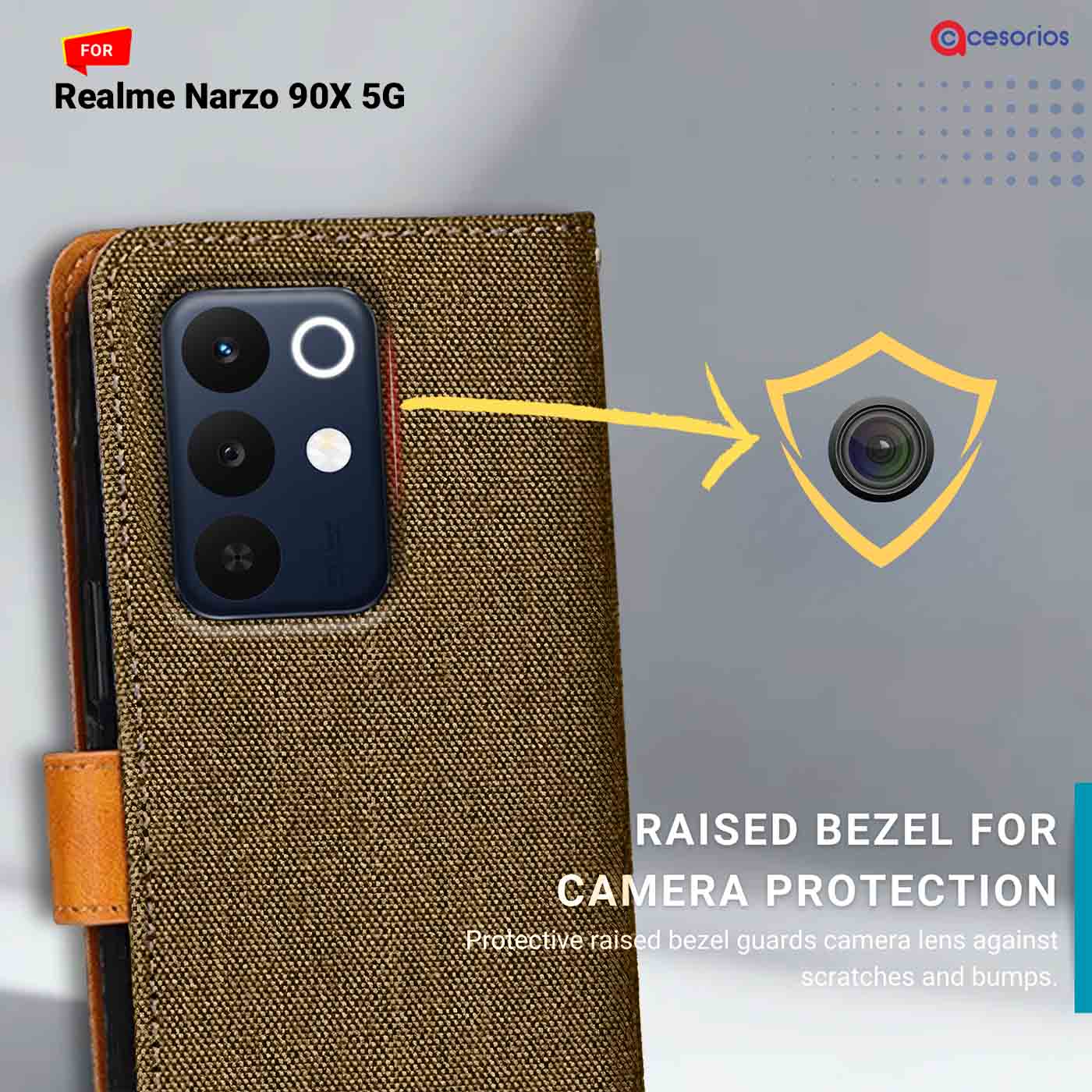 Denim & Leather back panel — Realme Narzo 90X 5G in Dark Brown mobile case